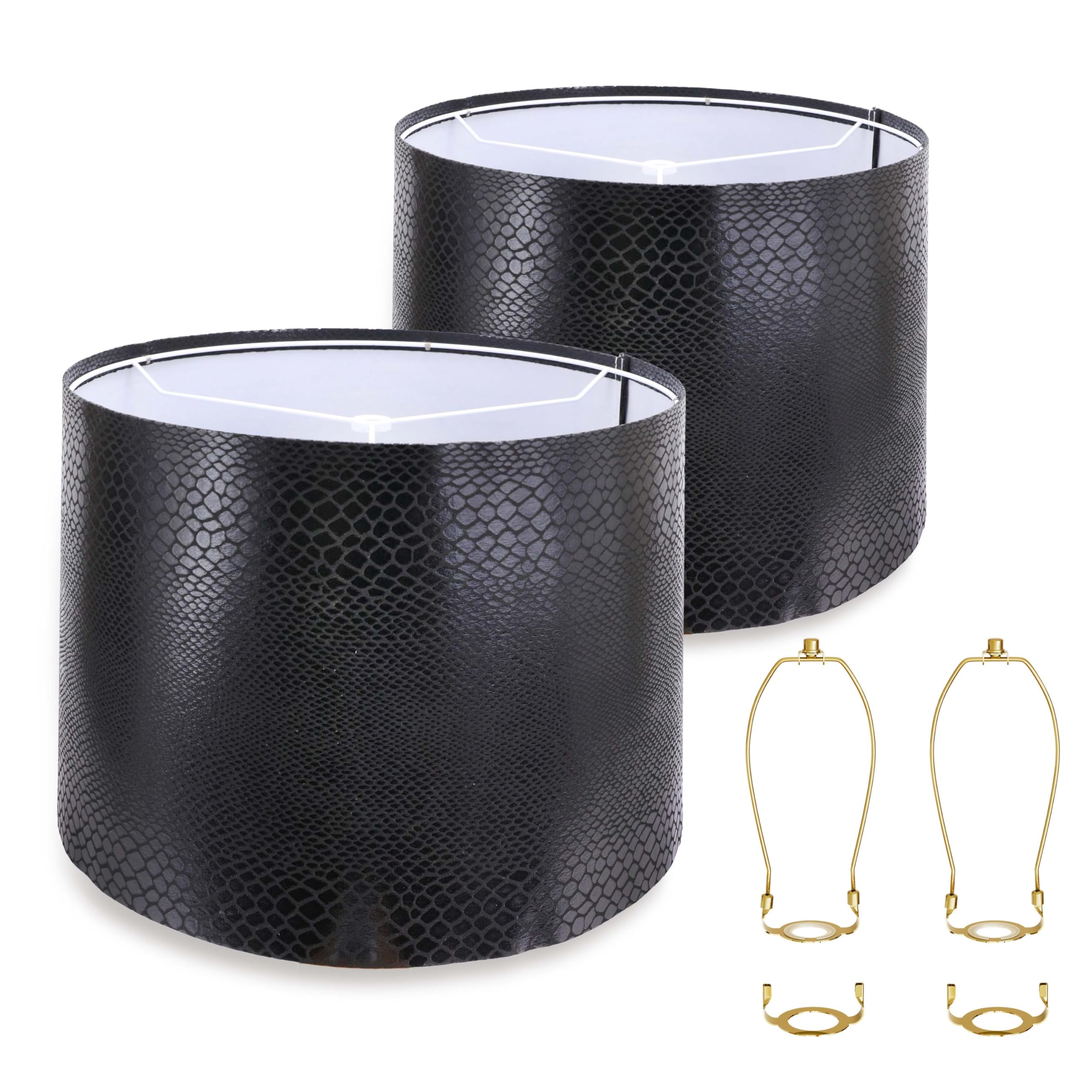 ALUCSET Drum Lampshades Set of 2, 13inx13inx10in, compatible with Crocodile Leather, Model LLA-S2416Y, Easy Assembly Harp Holder Included
