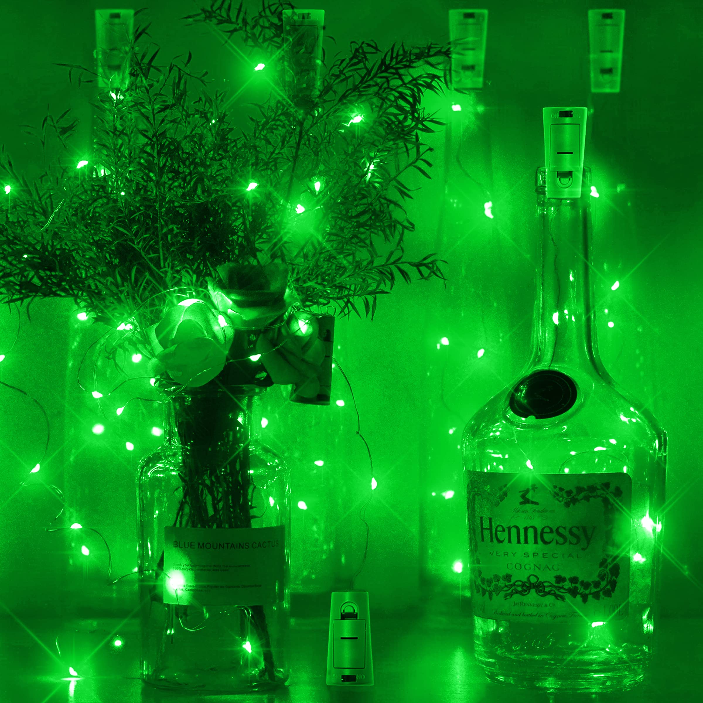 12 Packs 20 Led Wine Bottle Lights With Cork - Green Fairy String Lights Battery Operated Liquor Bottle Cork Lights For Vase Jars St Patricks Day,Christmas,Halloween Party Decor Table Centerpieces
