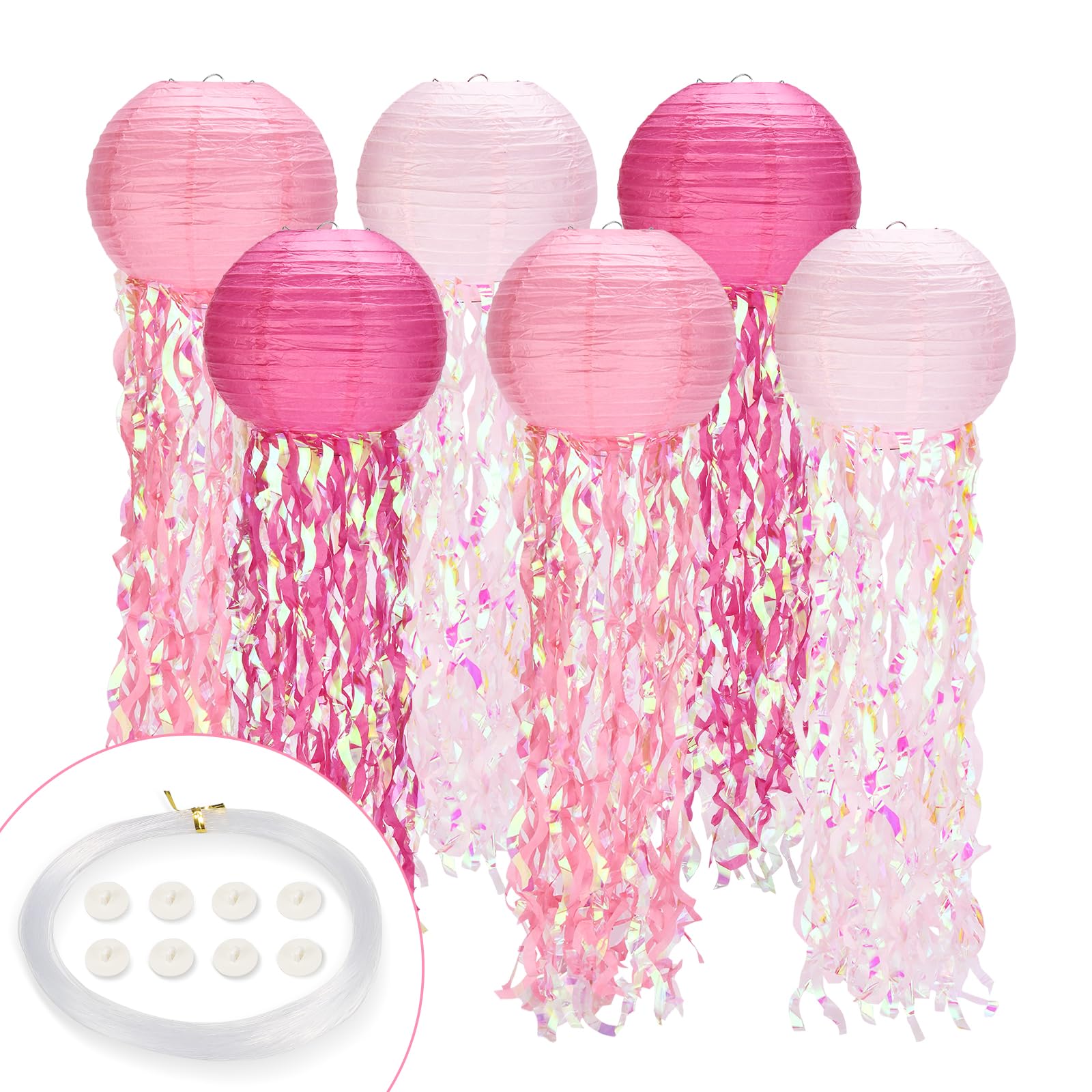 Jellyfish Paper Lanterns,Under The Sea Party Decorations 6Pack with String and Hooks,Hanging Jelly Fish for Mermaid,Ocean Themed