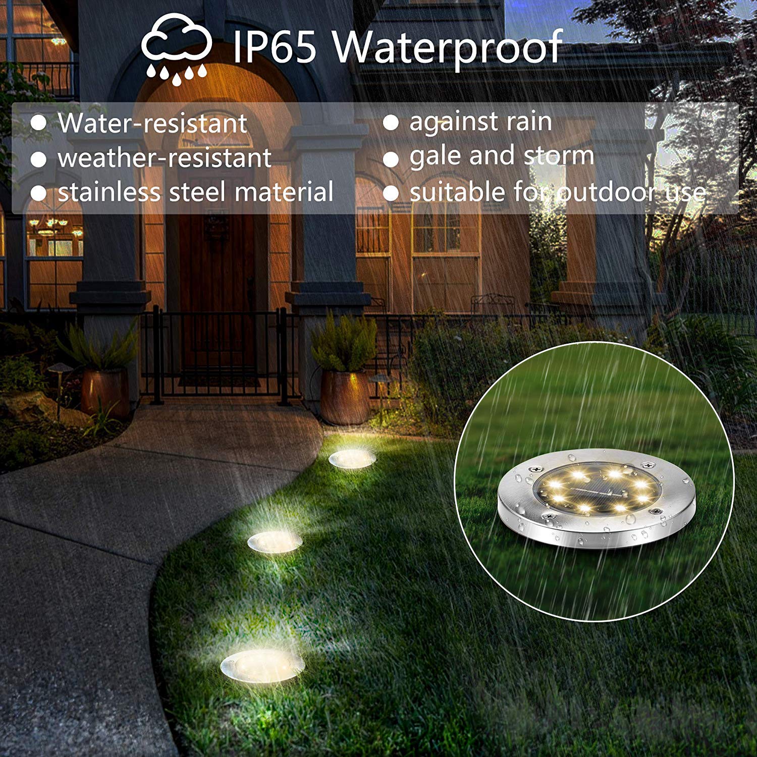 Zgwj Solar Ground Lights, 8 Pack Waterproof Led Disk Lights, Warm White Stainless Steel For Garden, Patio, Walkway, Driveway