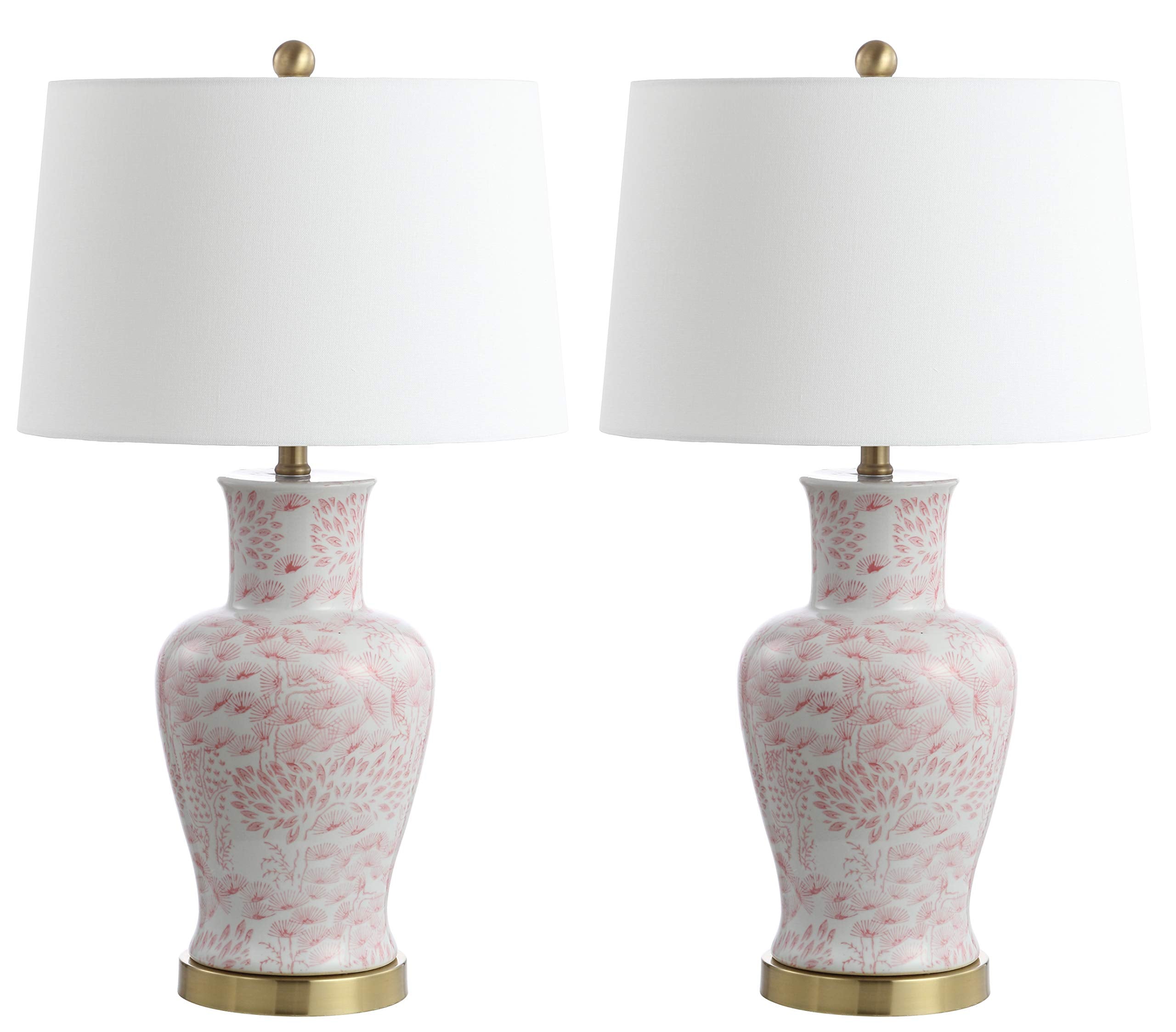SAFAVIEH Calli 28-inch Pink/White Chinoiserie Table Lamp Set of 2 with LED Bulbs for Bedroom, Living Room, Home Office, Model TBL4161