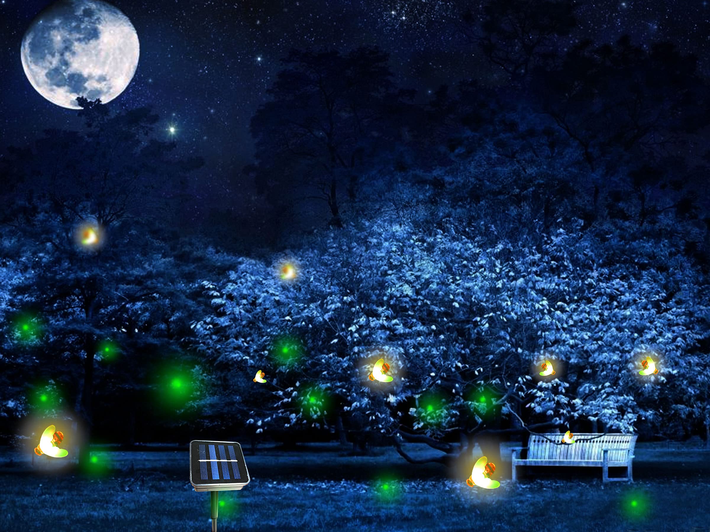 Wskvlcg Solar Powered Firefly String Lights - 9 Flickering Bees, Outdoor Use, Yellow, Plastic, Model a93607bf-0cf4-4763-81d5-