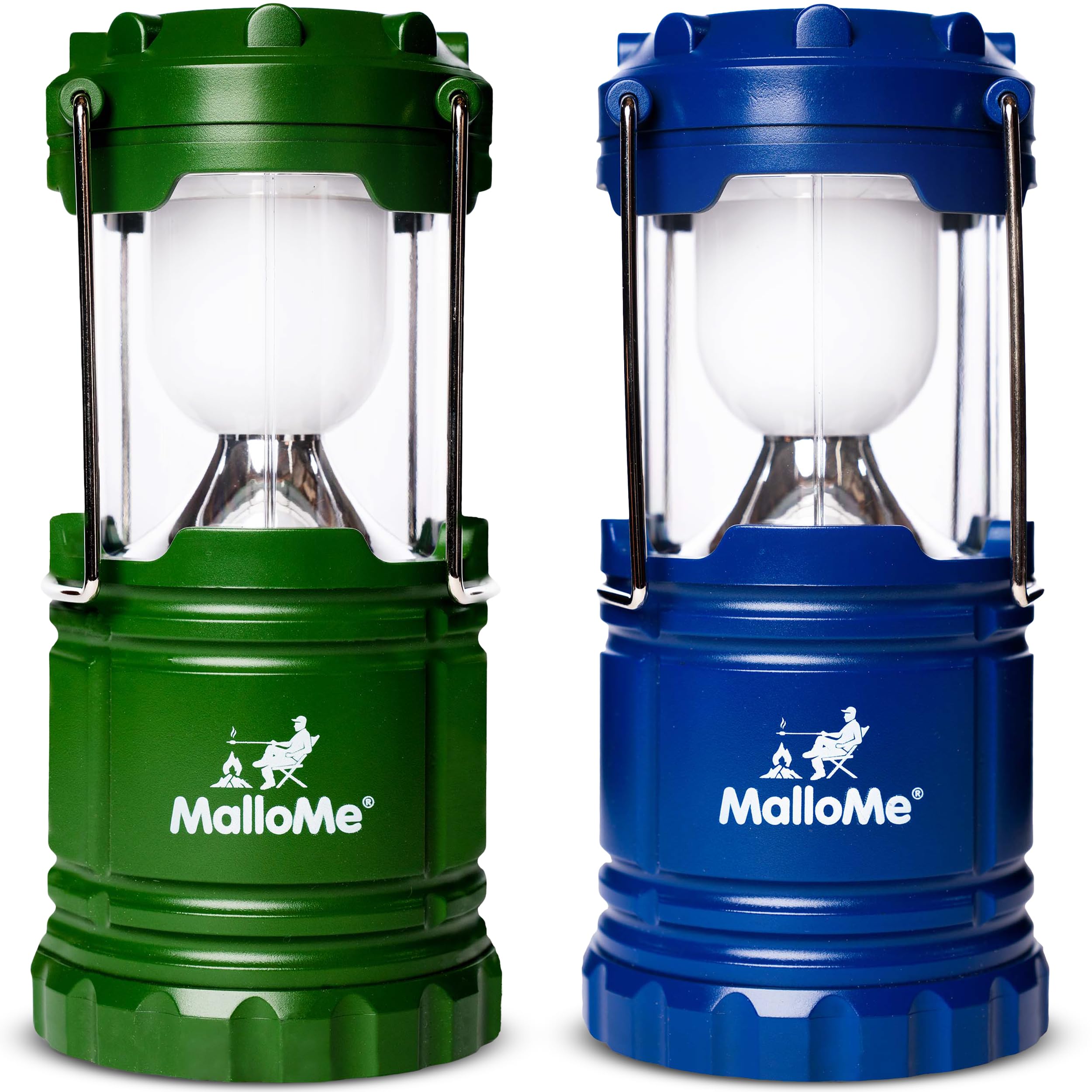 MalloMe Camping Lantern Green Blue 2 Pack Lanterns for Power Outages, Camping Lights for Tent Hanging, Camp Light Tent Lamp Emergency Battery Powered LED Lantern (Rechargeable Batteries Not Included)