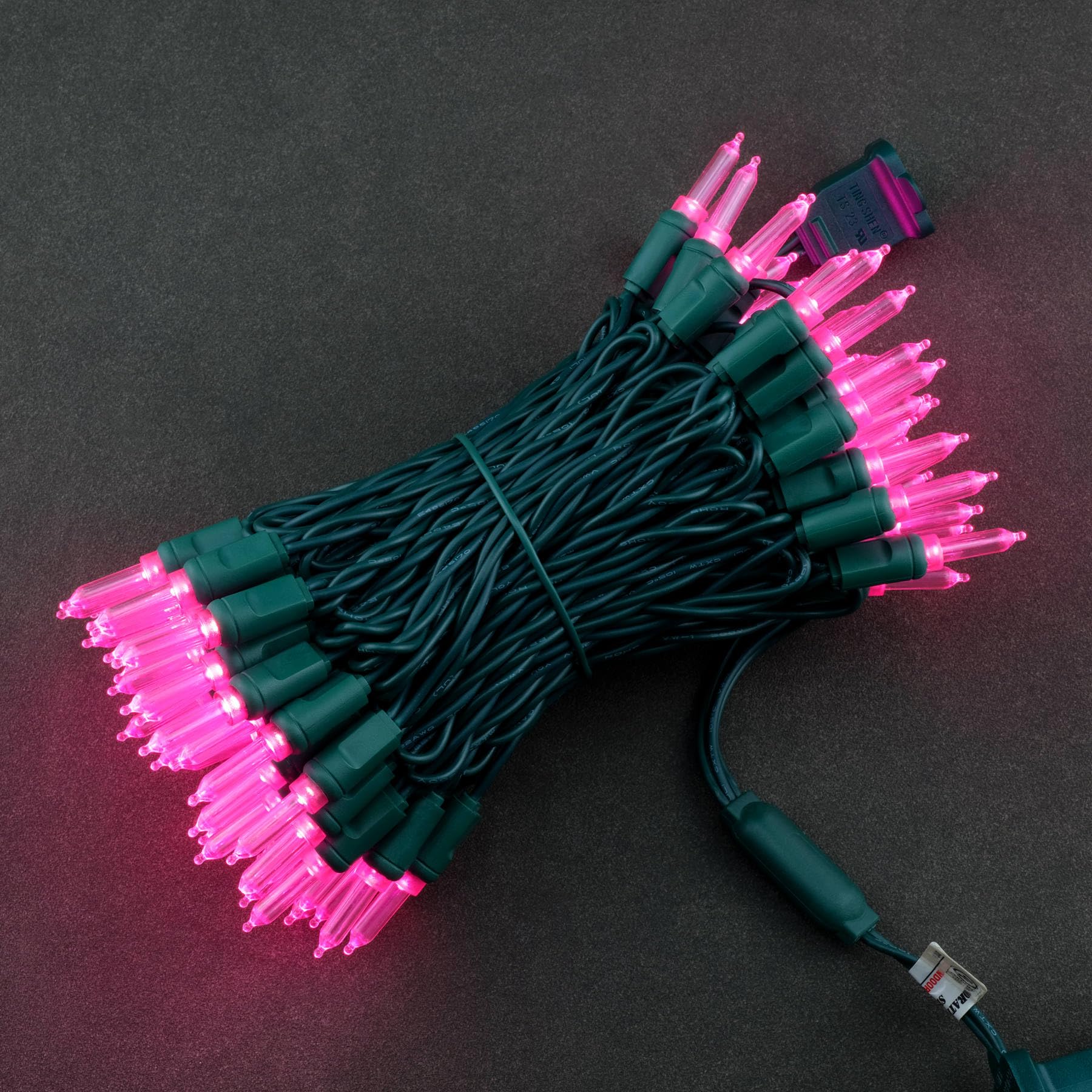 YULETIME 100 Pink T5 LED Christmas Lights, 33 ft Waterproof Green Wire, UL Certified