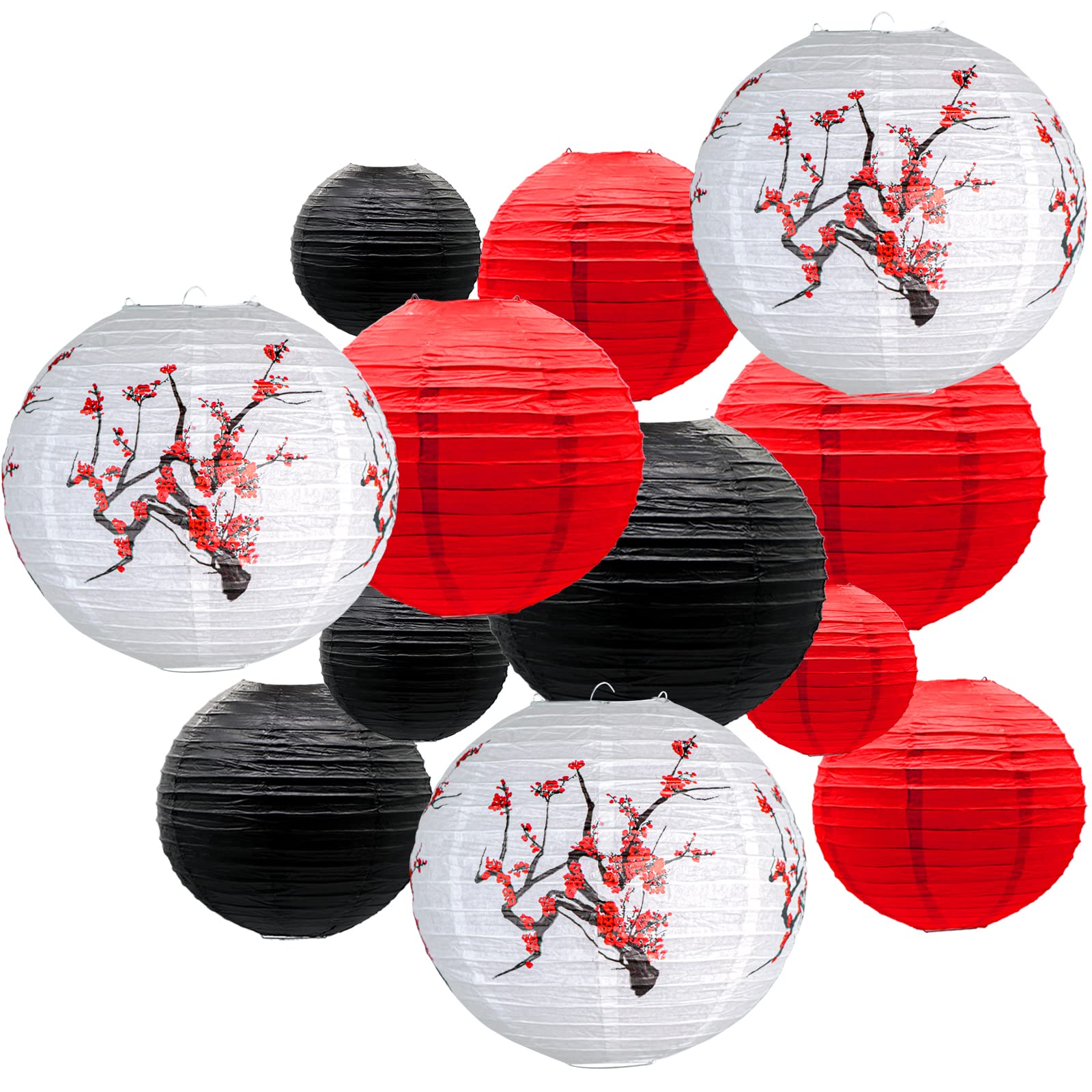 Kaxixi Chinese Japanese Paper Lanterns, Hanging Cherry Plum Blossom Round Party Lanterns For Oriental Restaurant Wedding Birthday Party Mid Autumn Festival Decorations