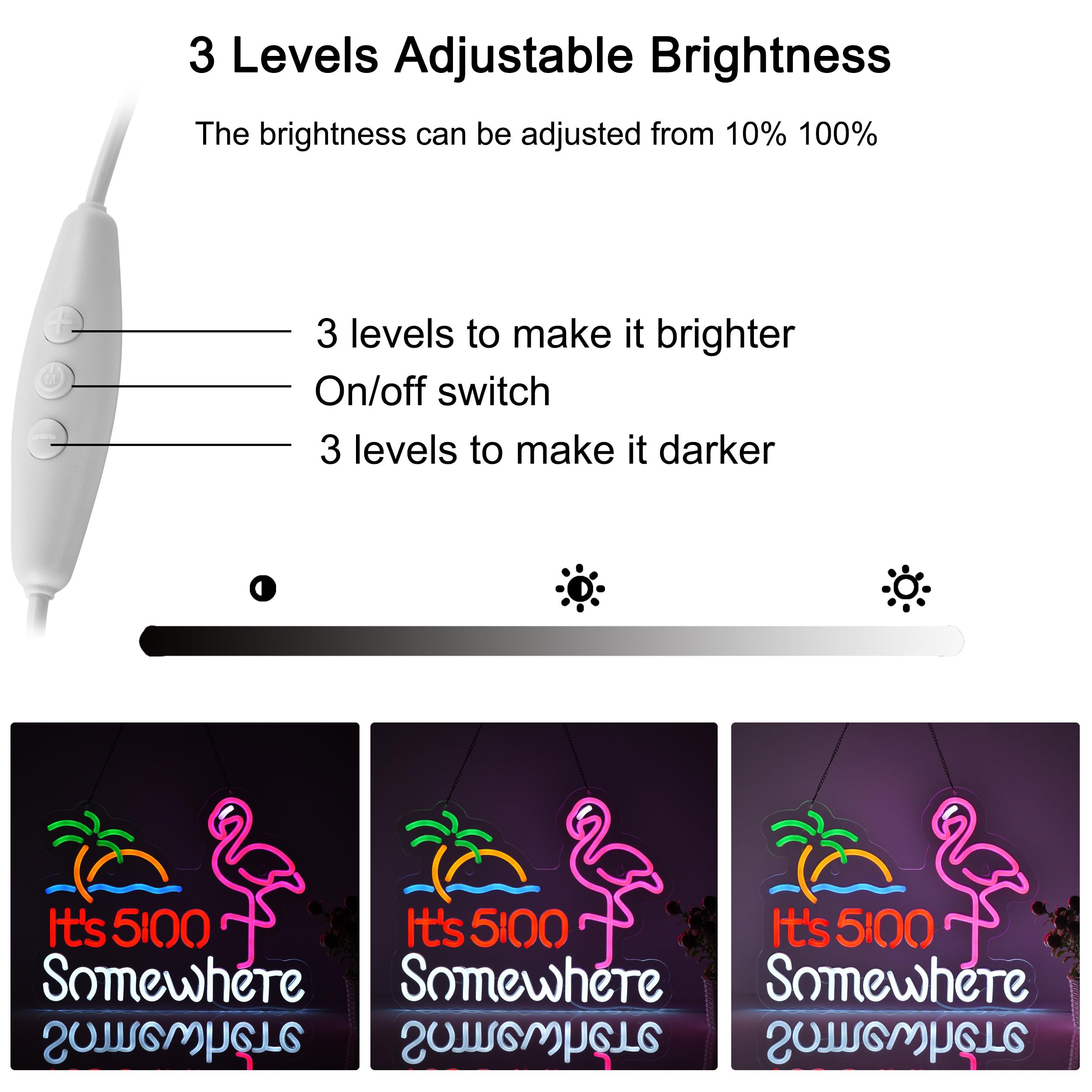 Roouneon Flamingo Its 5 00 O'Clock Somewhere Neon Sign For Wall Décor Dimmable Led Bar Beer Neon Light Usb Powered Neon Art Signs