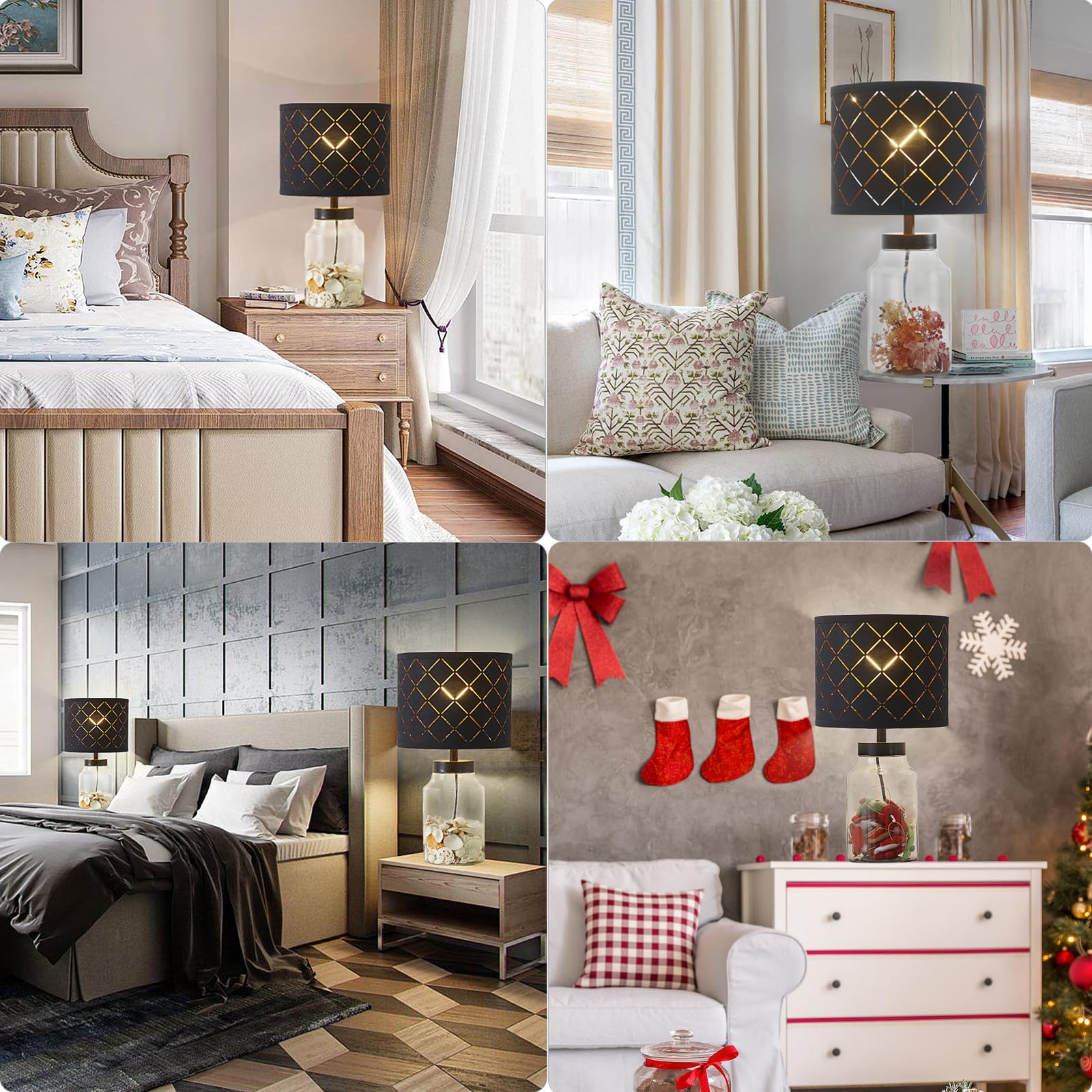 Gyrovu Fillable Table Lamp, Lamp With Clear Glass Fillable Modern Table Lamp With Black Square Lampshade Beside Lamp For Living