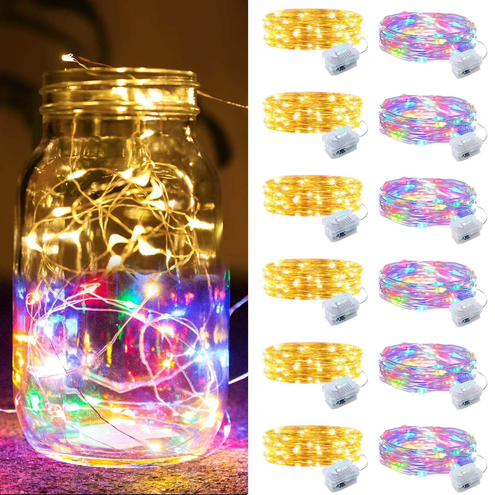 ZGWJ 12 Pack Battery Powered Fairy Lights  Mixed Colors 7Ft 20 Mini LED Silver Wires  3 Modes for DIY  Party  Wedding  Bedroom  Halloween Christmas Decoration (Warm Colorful)