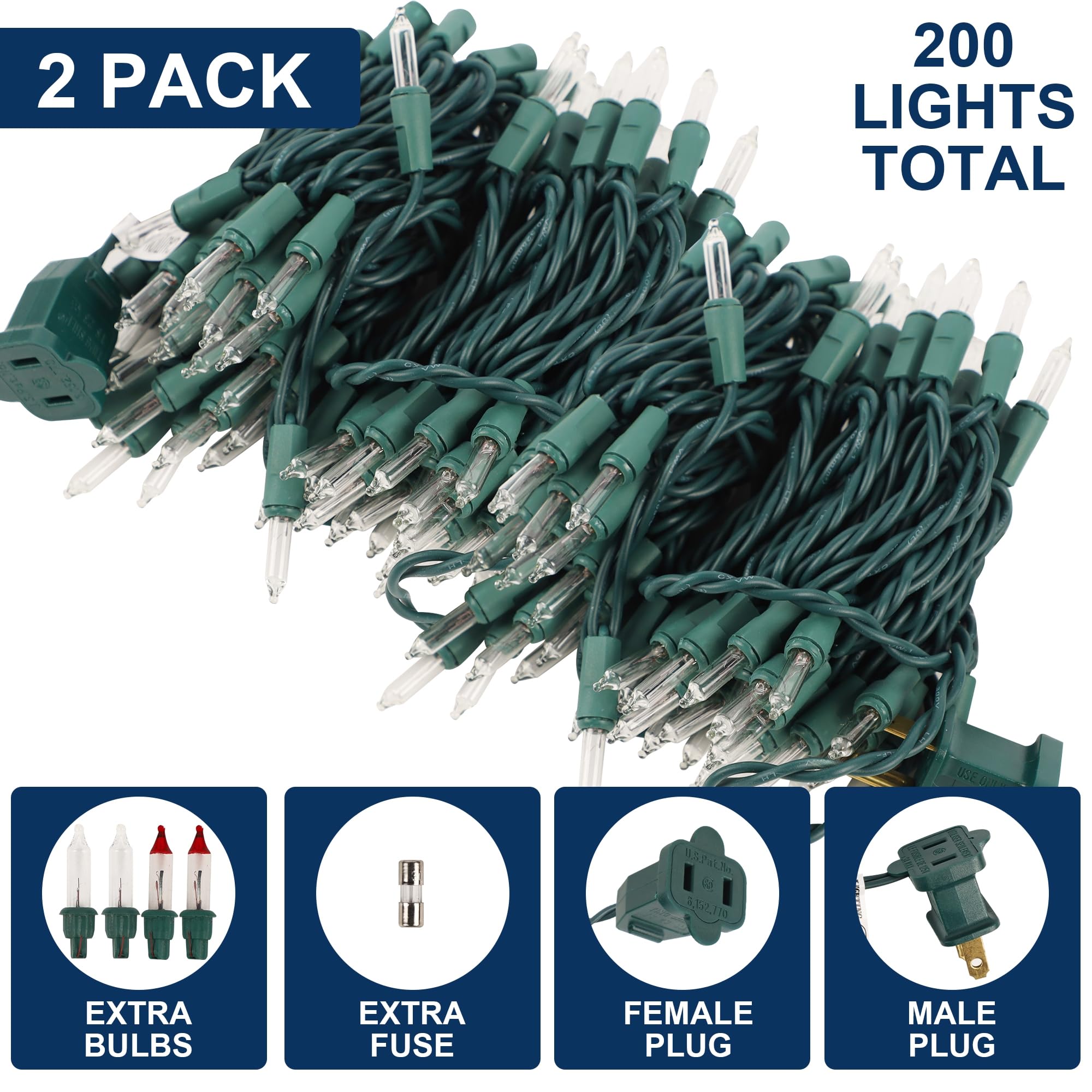 Watereem 2 Pack Clear Christmas String Lights  100 Count Each  Incandescent Mini Christmas Lights  Connectable Xmas Tree Light For Indoor Outdoor Garland Birthday Holiday Wedding Festival Party