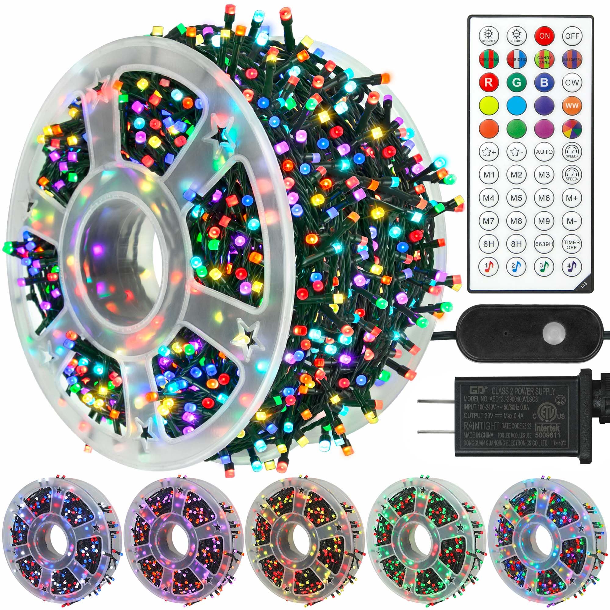 kemooie 164 FT LED Christmas Lights Outdoor, RGB Color Changing with Remote & APP Control, Green Wire, Model HB-500COI