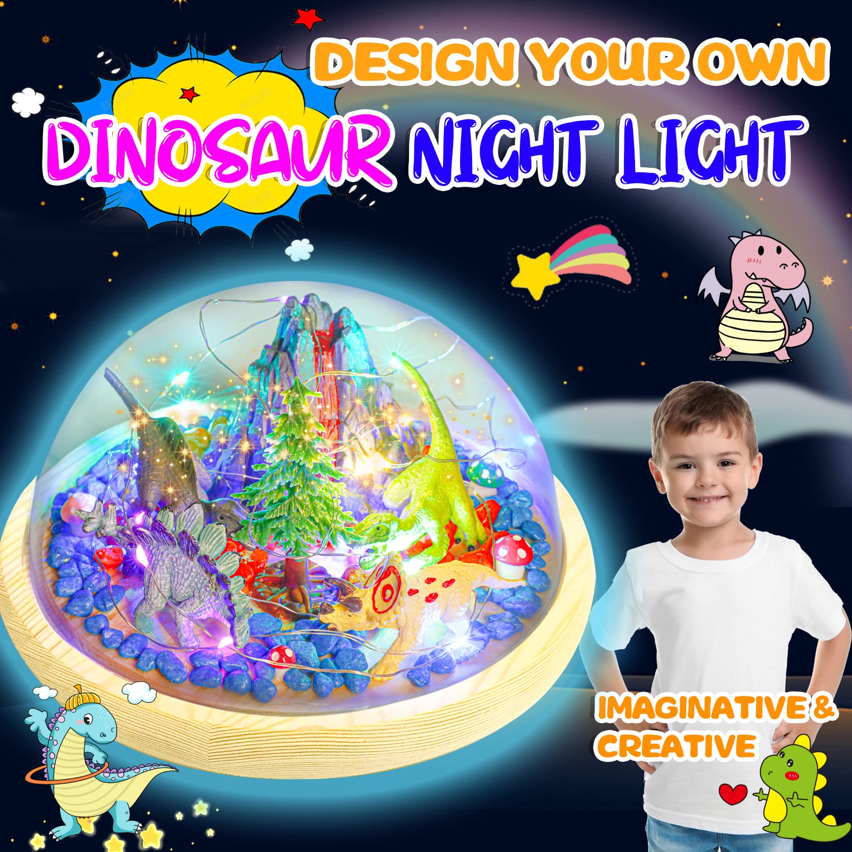 Y YOFUN Make Your Own Dinosaur Night Light - Dinosaur Toys for Kids,Toy Decor & Arts Crafts Night Light Set, Gifts for Boys Age