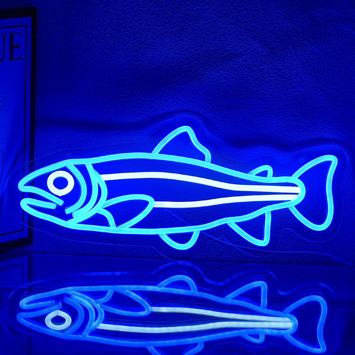 Xixkilly Neon Sign - Salmon Fish Dimmable LED Light - 16.5in x 7in - Blue Acrylic Wall Decor for Bedroom, Bar, Office, Kitchen