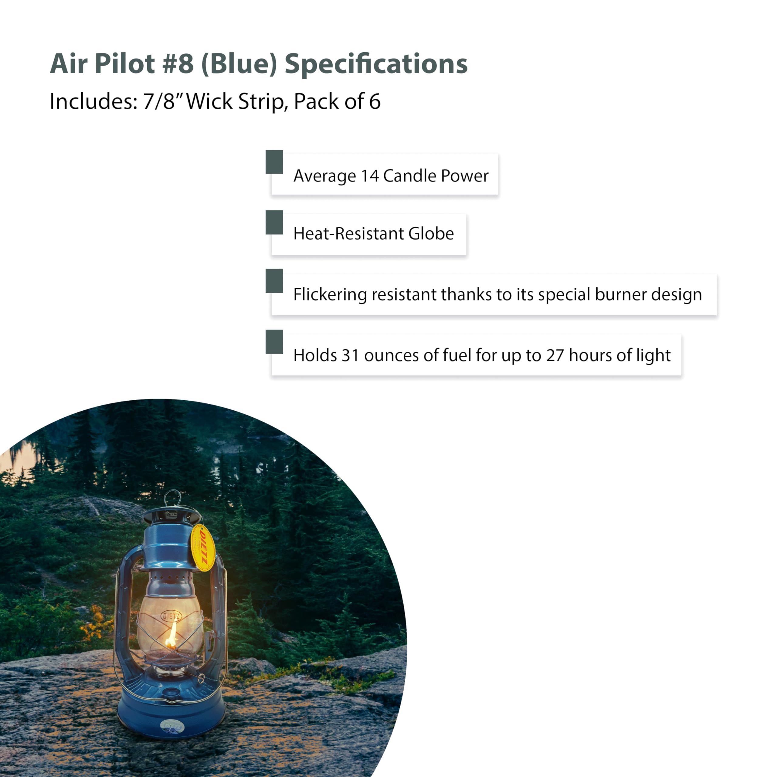 LIGHT OF MINE Dietz #08 Air Pilot Blue Oil Lantern - Metal, Multicolor, Includes 7/8" Replacement Wick Strips