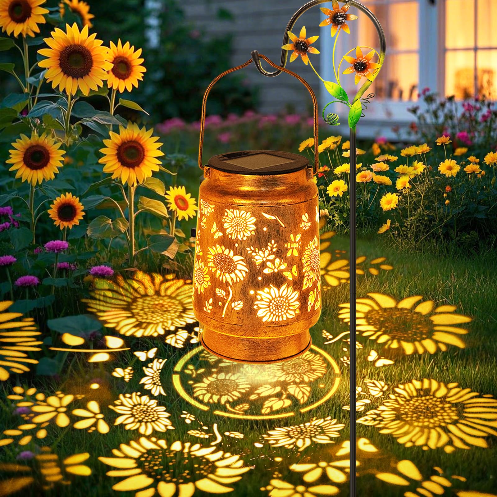 Sunflower Solar Lanterns Garden Decor  Birthday Gifts For Women Mom Grandma Christmas  Metal Hanging Solar Lights Outdoor Waterproof Led Decoration With Shepherd Hook Outside For Garden Yard Patio