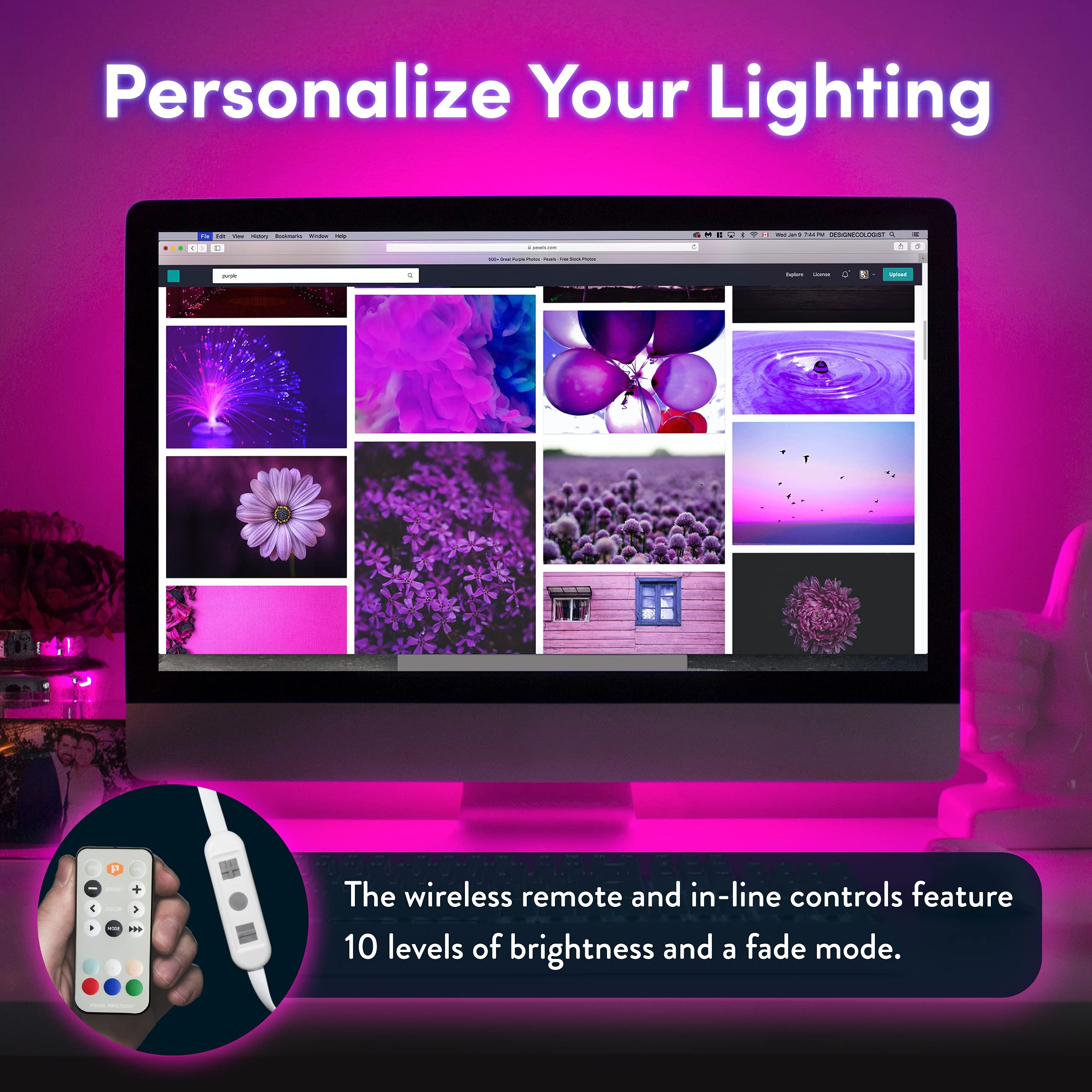 Power Practical LED Strip Lights, USB Backlight with Remote, 15 Color Options, Small (<24in TV), White, Model 4330178457
