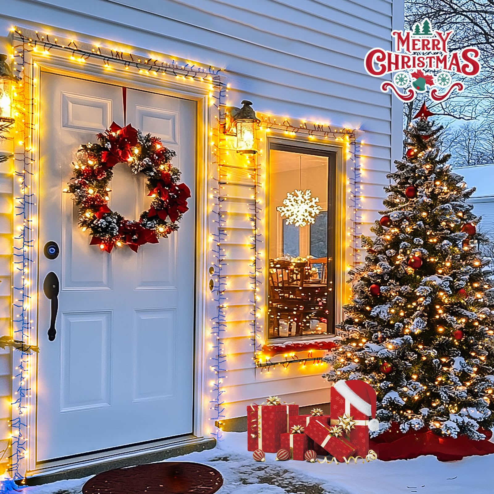 Jmexsuss 400 Led Cluster Lights Christmas Green Wire Plug In, 22Ft Twinkle Lights Outdoor With Remote, 8 Modes Cluster Lights Fo