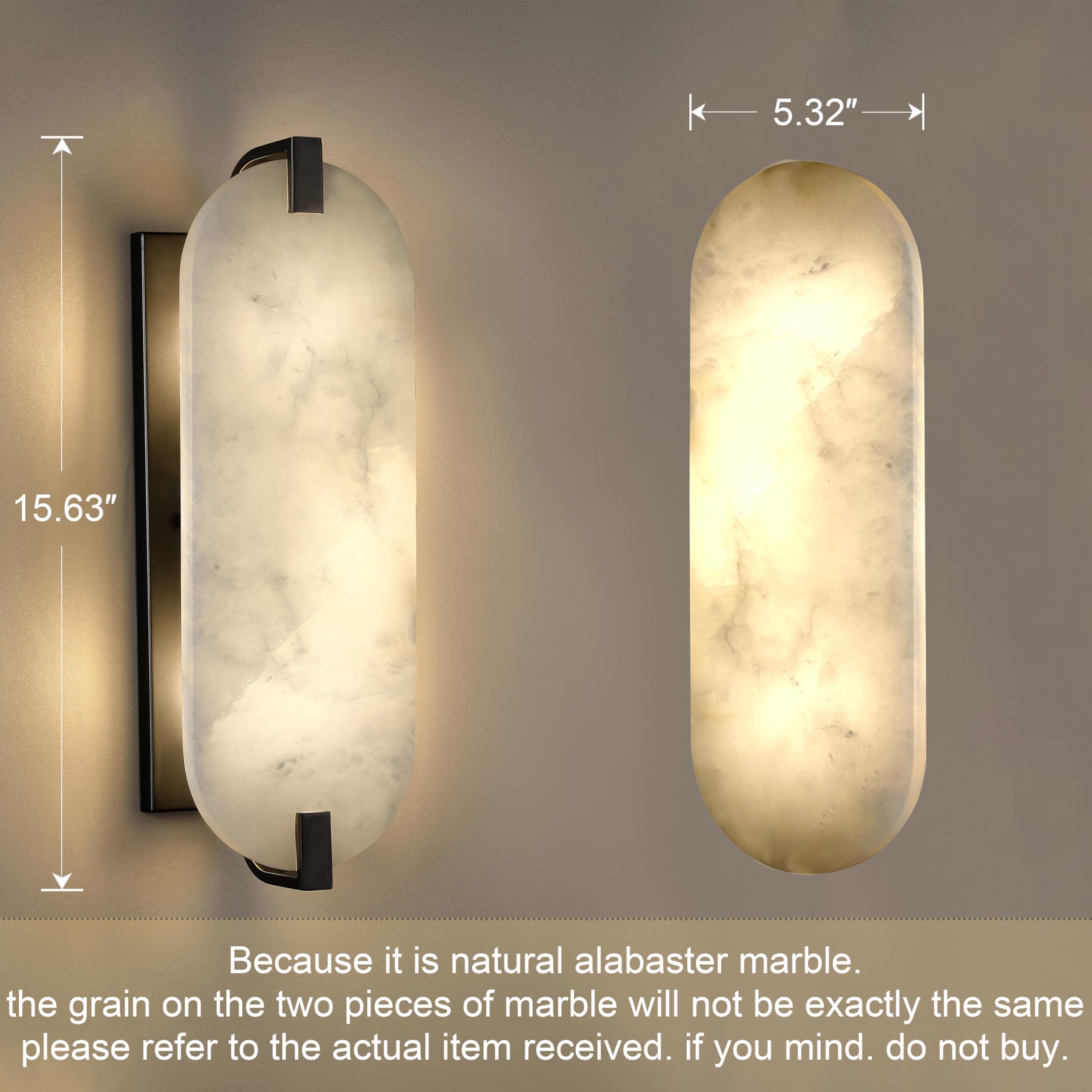 Cjy Chenjinyan 2 Pack 2 Light Alabaster Marble Wall Sconce Modern Concise Style Wall Light Fixture,Black Finish For Bathroom Bed