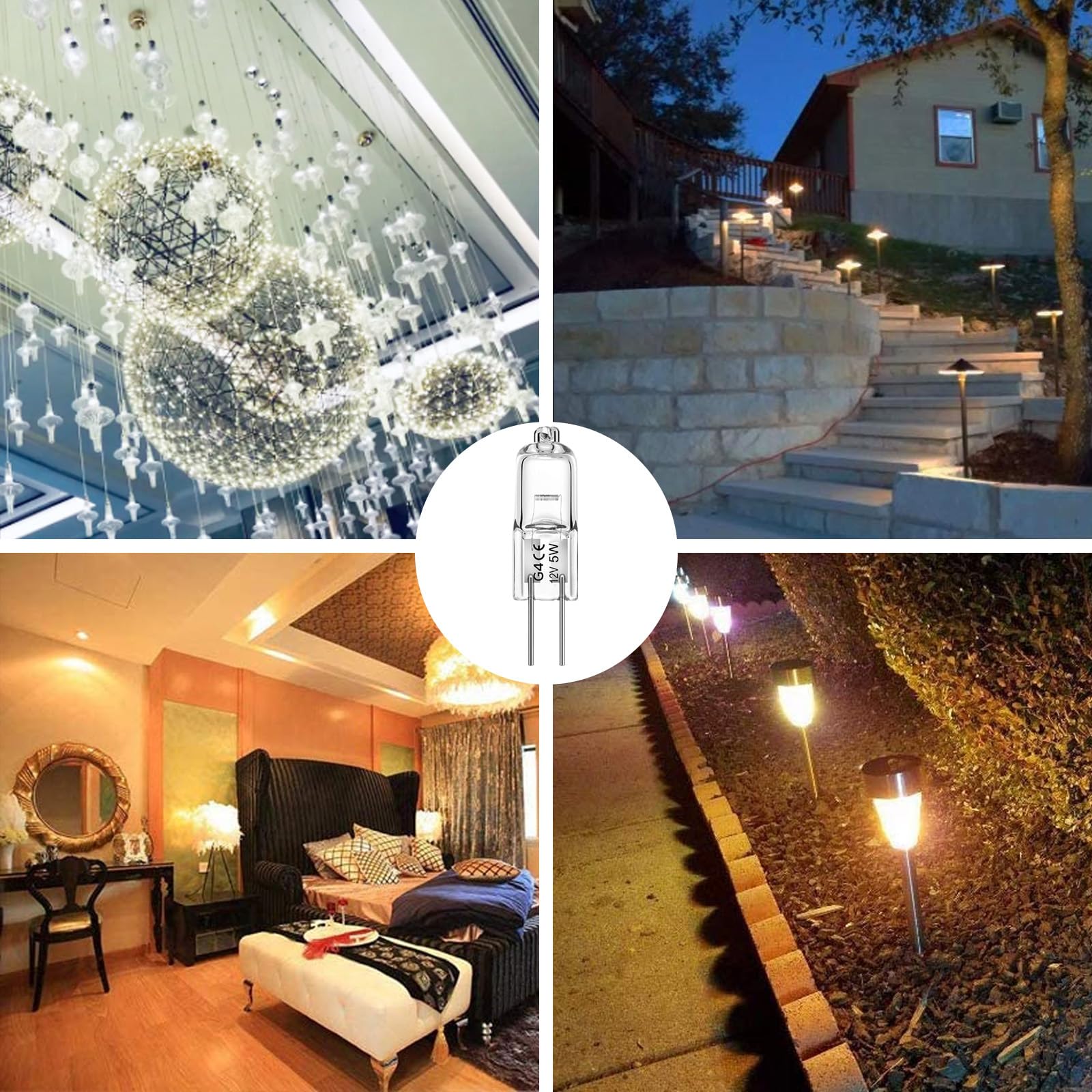 Weshlmpo G4 Bulb 5W Halogen Light Bulb 2 Pin 12V G4 Light Bulbs Replacement For Under Cabinet Puck Light, Chandeliers, Landscape Lighting Desk Lamp 2700K Warm White