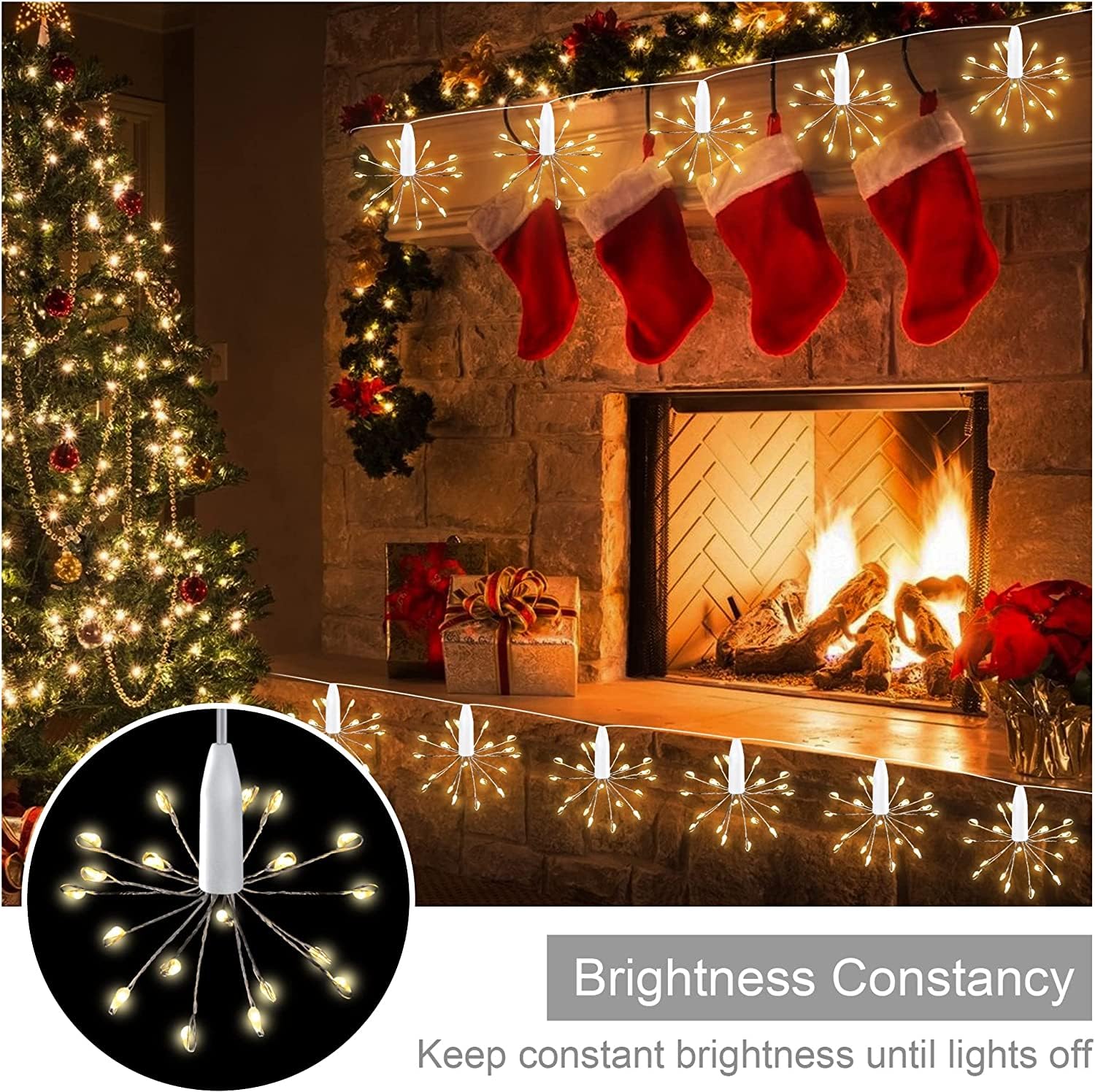 Litehom Starbursts Light,12 Bright Starbursts Design Sparckle 10Ft Light W/ Usb Operated Waterproof For Diwali,Home Decoration,B