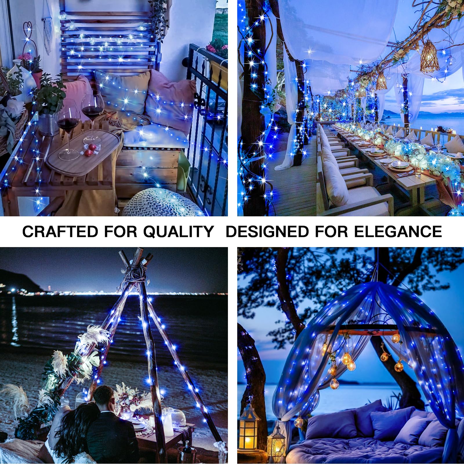 Suddus 2 Pack 33Ft Solar Fairy String Lights Small, 100 Led Blue Solar Fairy Lights Outdoor, 8 Modes Solar Christmas Lights Copp