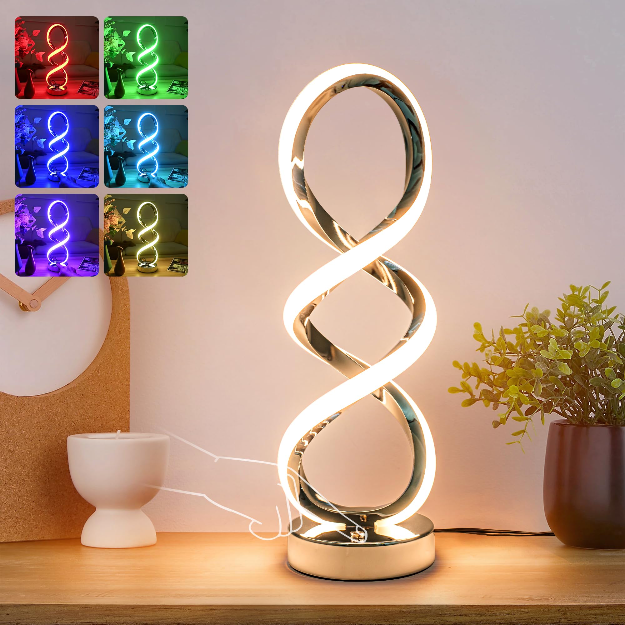 Adebime Modern Spiral Rgb Table Lamp - Touch Dimmable, 7 Colors, Unique Design For Bedroom & Living Room