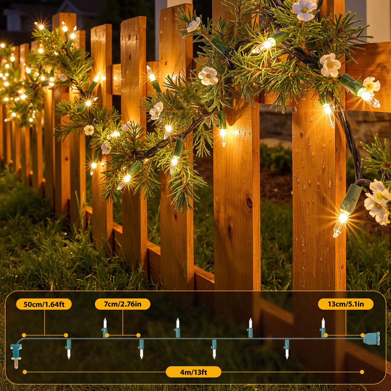 Oolaloo 50-Count White Christmas Lights With Green Wire  13Ft Incandescent Bulbs Mini String Lights Connectable For Indoor  Christmas Tree  Outdoor  Classroom  Party  Garland  Xmas