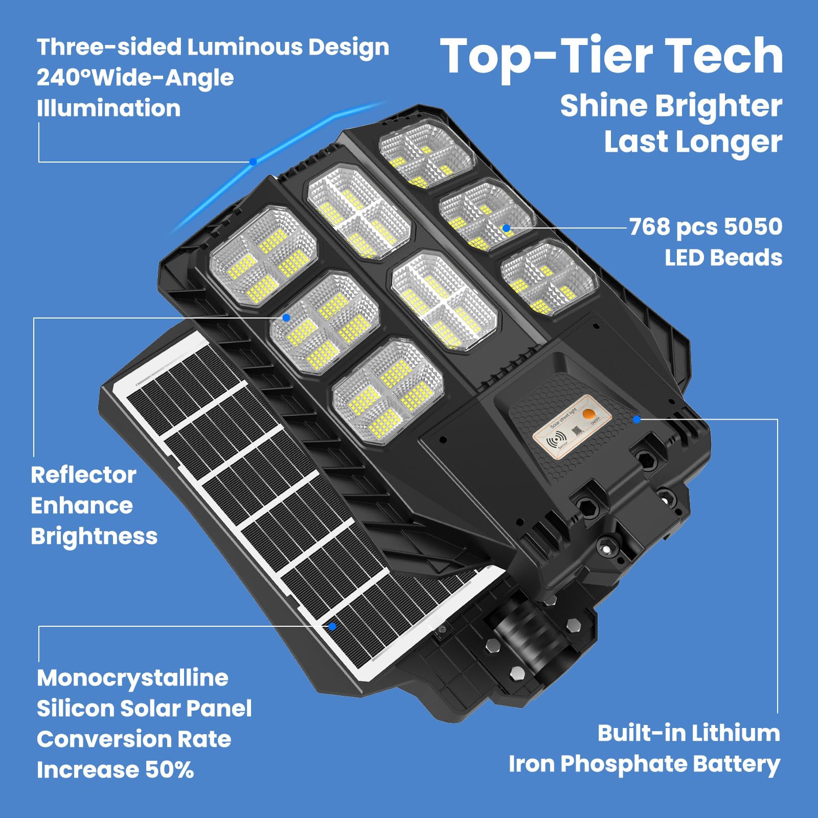 Tonree 3600W Solar Street Lights Outdoor, Lightweight Solar Powered Led Flood Light Outside, Long Lasting Battery Dusk To Dawn,