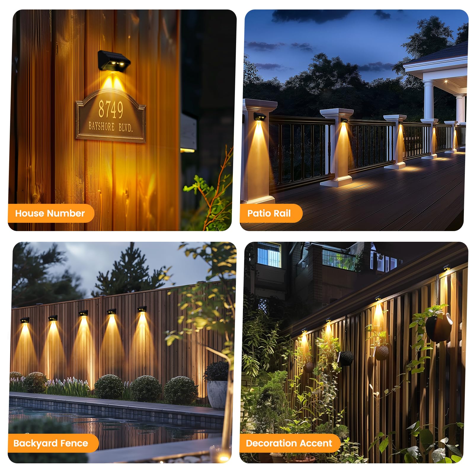Bridika Solar Fence Lights Outdoor, 12 Pack LED Warm White & RGB, Black, Waterproof, Model QS31071