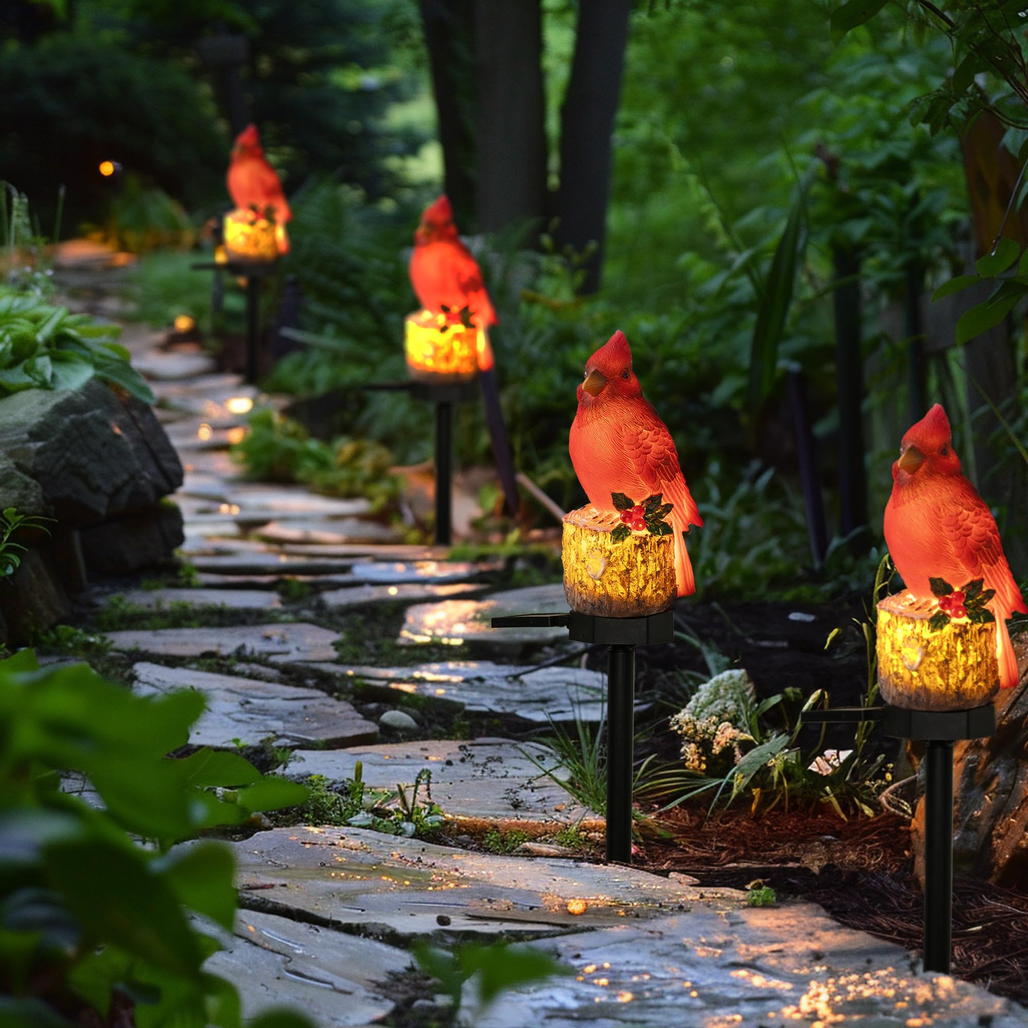 Dazzle Bright 2 Pack 22.5 In Cardinal Bird Solar Lights, Red Bird Solar Powered Lights Cardinal Garden Stake Light For Christmas