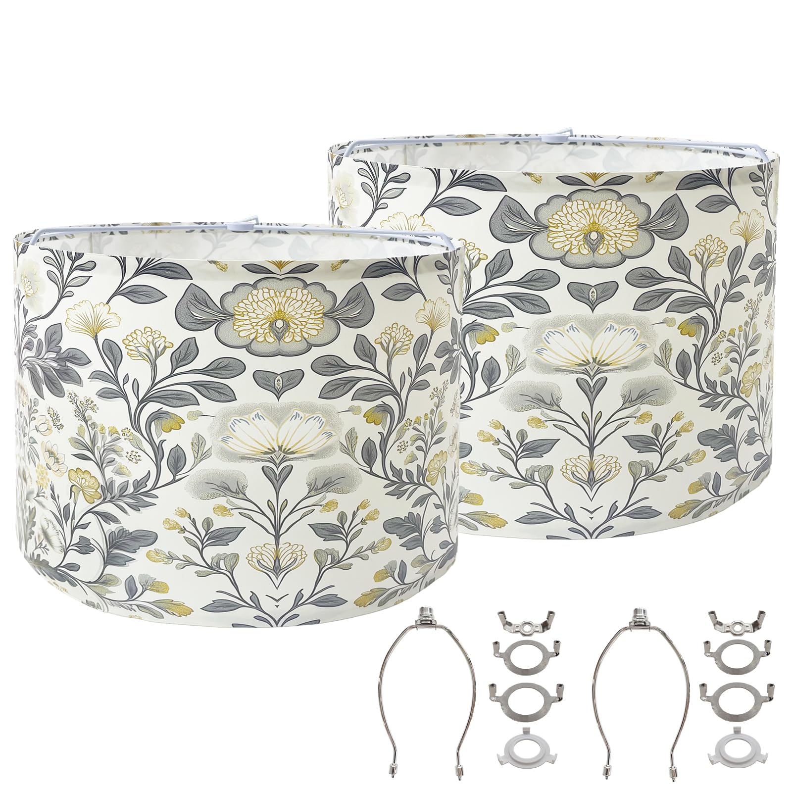 SERENEDWELLING Lamp Shades Drum 13in x 10in, Polymer, Black, 2 Pack, Medium Spider Fitter, Flower