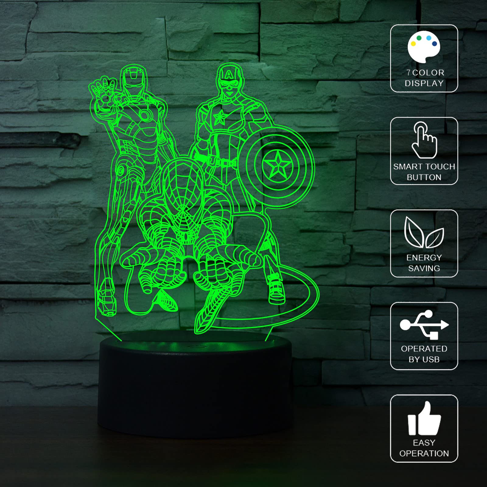 Wandaiyong 3D Illusion Led Night Light,Visual Creative 7 Colors Gradual Changing Touch Switch Usb Table Lamp For Holiday Gifts O