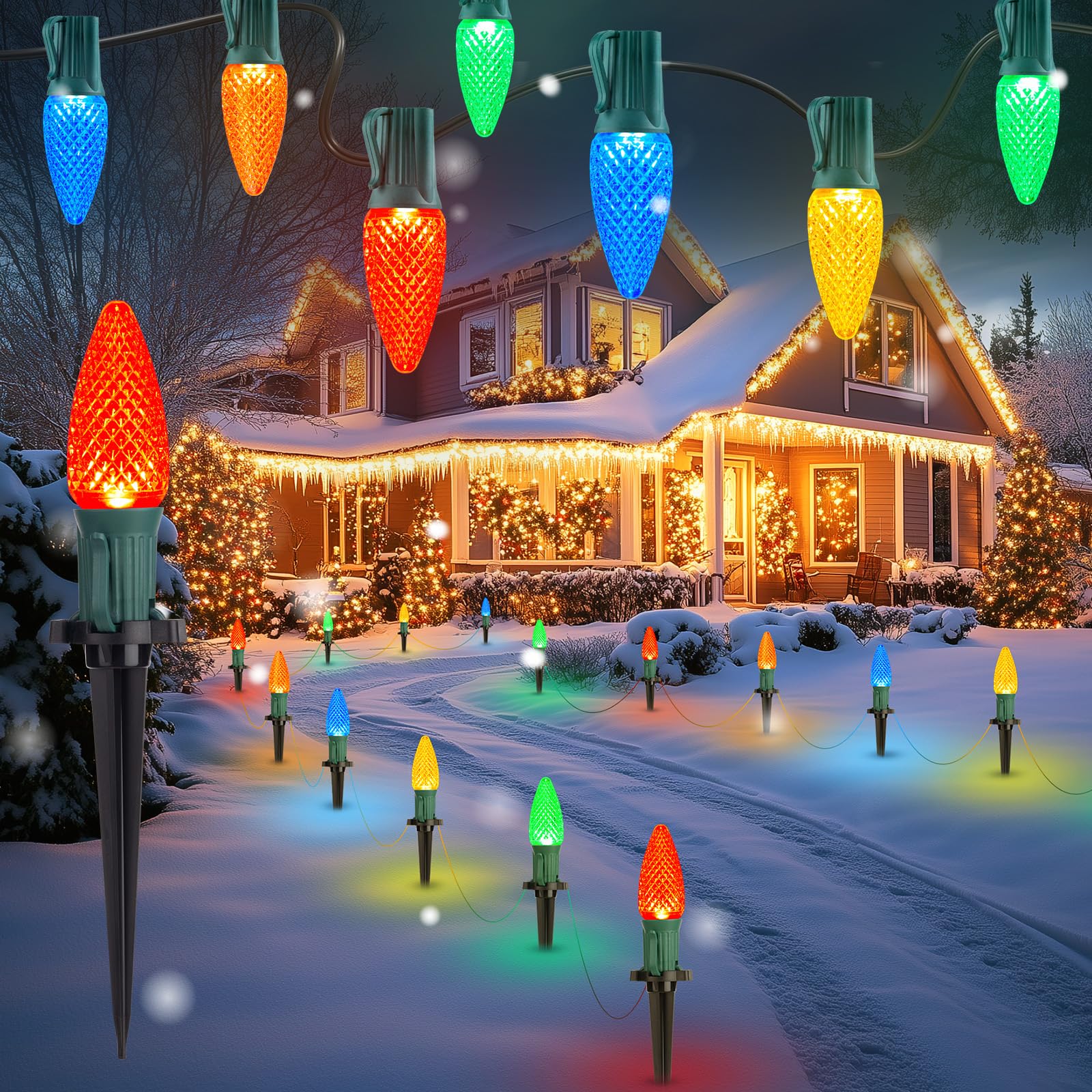 Brightown C9 Christmas Lights, 25.7 Ft, 20 LED Bulbs, Multicolor Strawberry, Outdoor Holiday Pathway Decorations, Model GY-C-50.6-U-B1