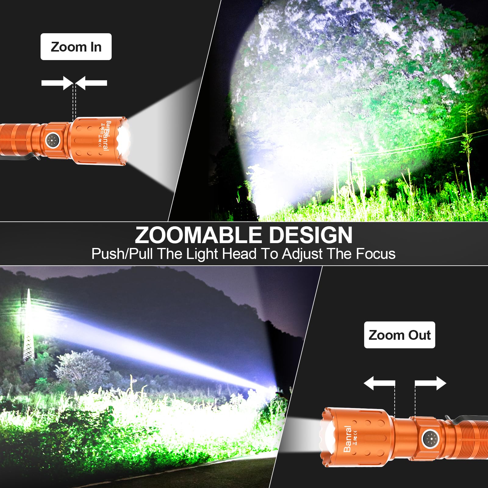 Flashlights High Lumens Rechargeable  20000 Lumens Super Bright 1500 Meters Long Range Small Powerful Flashlight  6 Modes Led Tactical Pocket Waterproof Flash Light For Home Emergency (2  Orange)