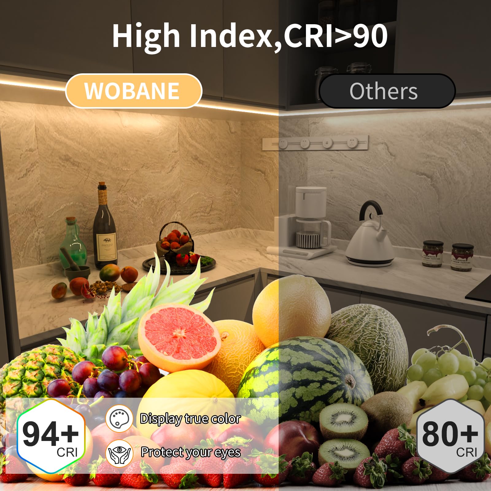 Wobane Under Cabinet Lighting Kit, 9.8Ft Cob Light Strip With 24W Adapter,Rf Remote,Super Bright Daylight For Kitchen Cabinet,Under Desk,Counter Lighting,4000K Natural White,1500 Lumen,Dimmable