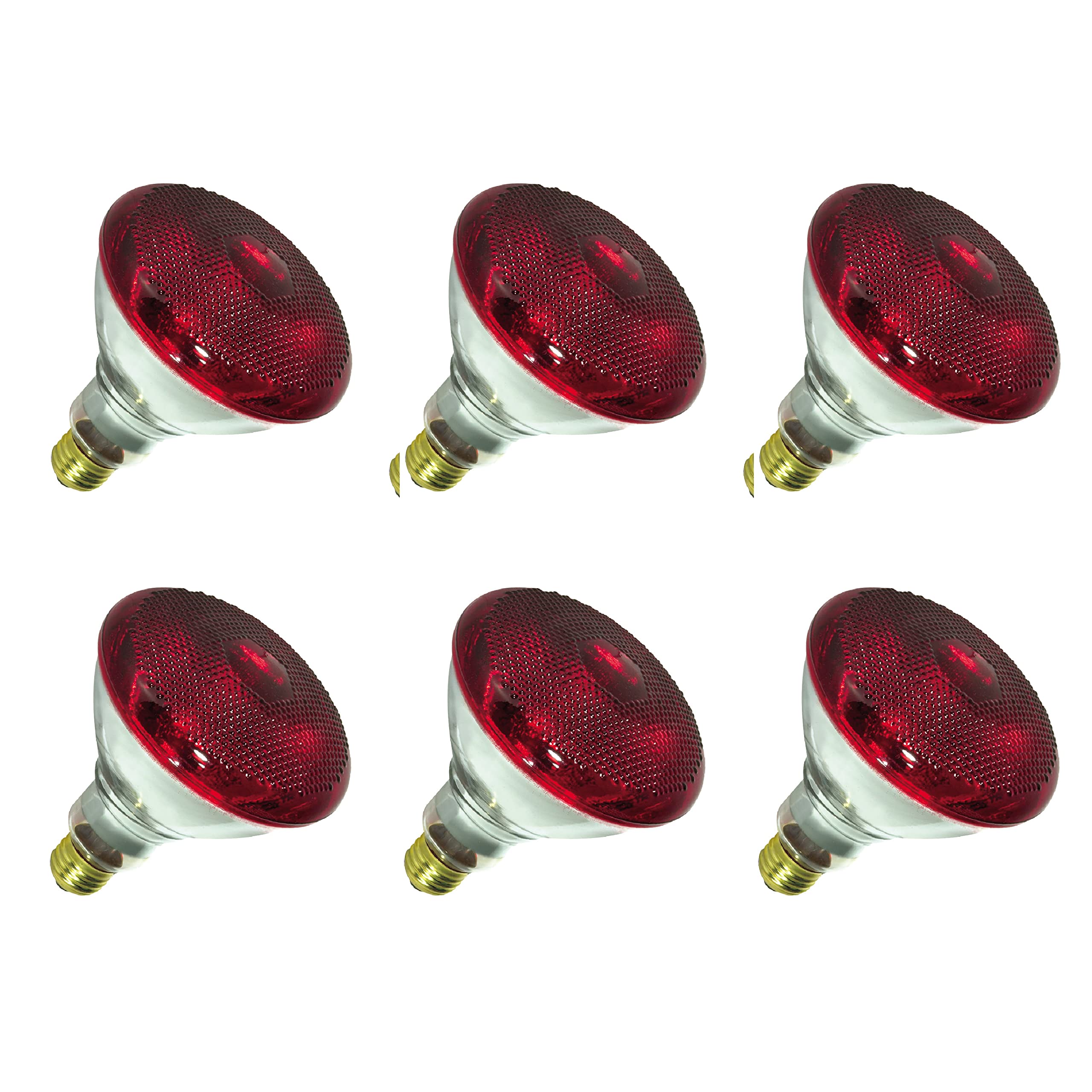 Satco BR38 Infrared Reflector Heat Lamp, 175 Watts, Red, Model S4751/06, 6 Pack