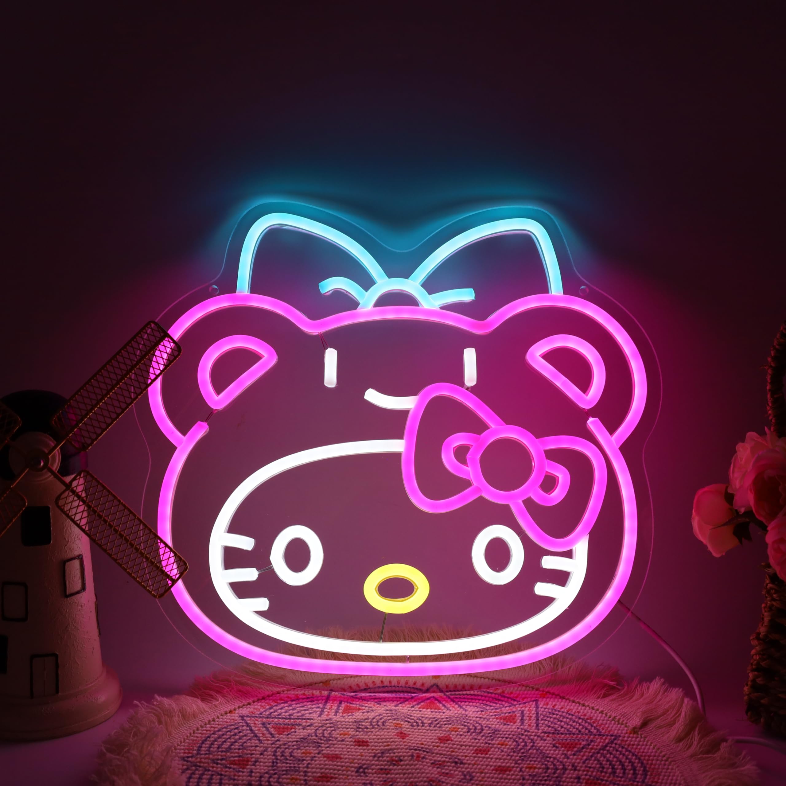 Kitty Cat Dressed As Cheer Bear Neon Sign for Wall Decor kitty Led Light Room Decor Japanese Neon Light LED Sign for Anime Fans