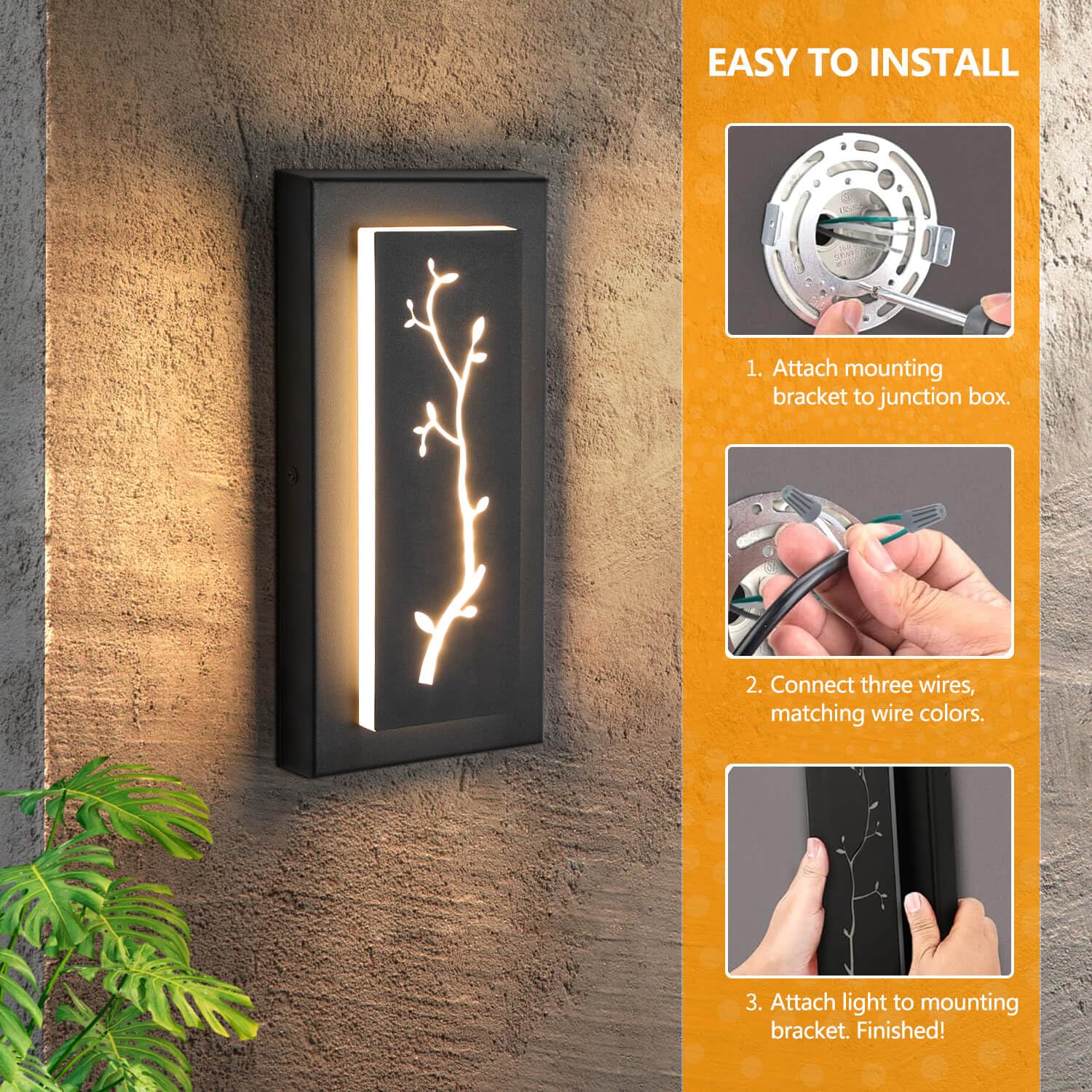 tewei LED Outdoor Wall Sconce 15.7'' Black Modern Exterior Lighting 2 Pack Warm White 3000K BWL-302P