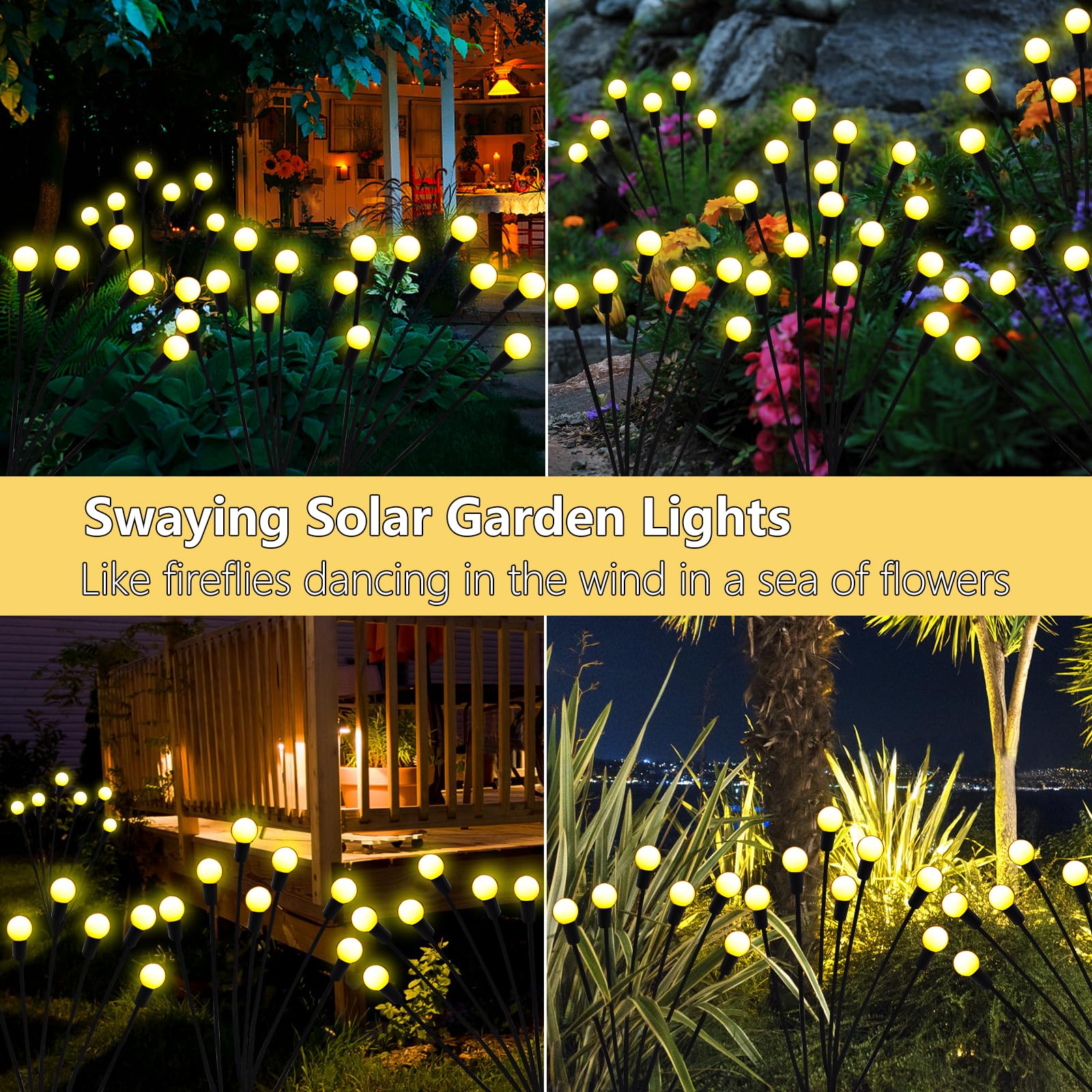 Kohlrabi Solar Garden Lights, 2 Pack, 20 LED, Waterproof, Warm White, Swaying Light for Yard and Patio Decoration
