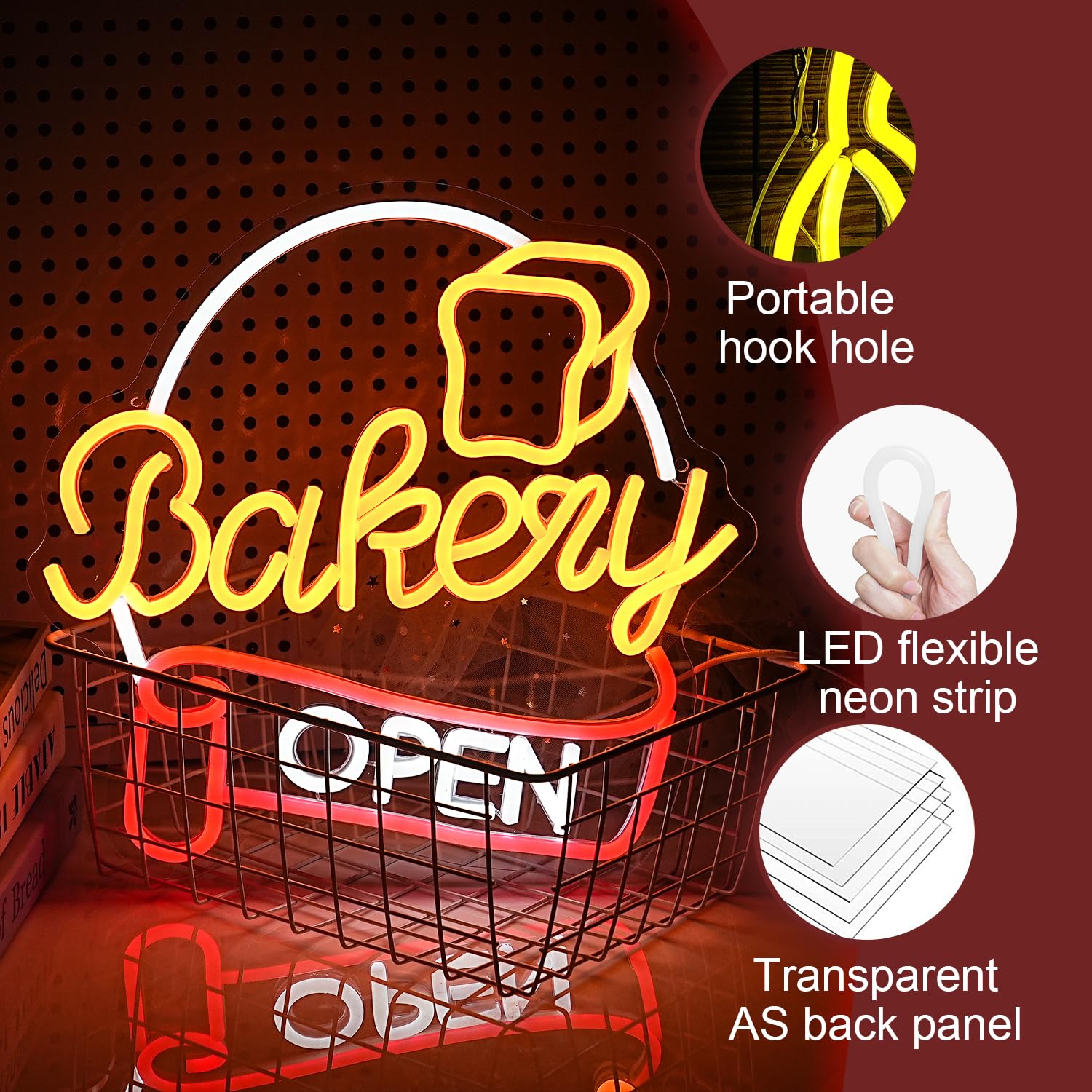 Liuozhtea Dimmable Bakery Open Neon Sign Usb Open Light Up Sign For Wall Decor Brighter Led Bakery Open Neon Light For Bakery Cake Shop Dessert House Business Decor(12.8 * 12.8 In)