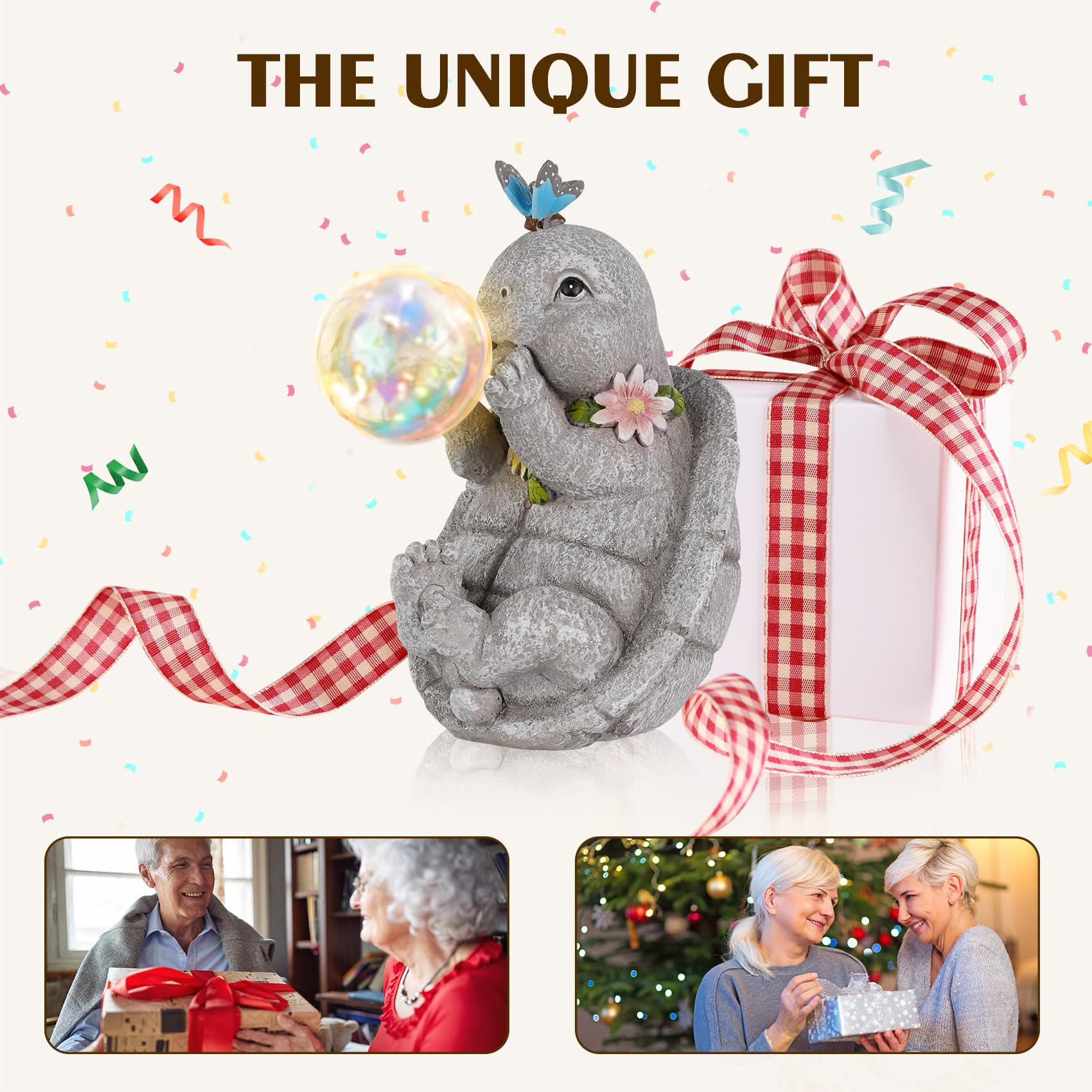 Mininova Outdoor Garden Decorations Turtle Statues With Solar Light Resin Waterproof Figurines For Outside Yard Patio Mon Birthday Gifts