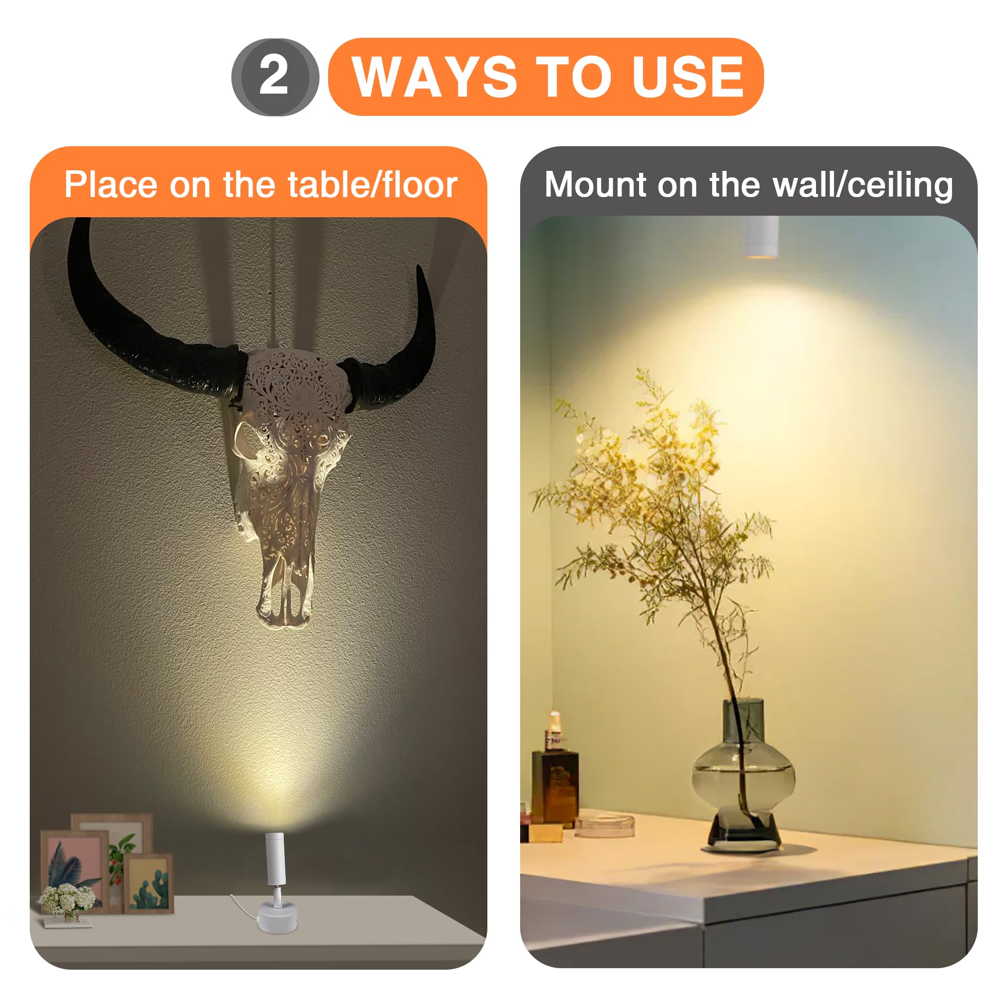 Urtom Led Spot Lights Indoor 3W Uplighting Indoor Spotlight With Memory Function 3000K/4000K/5000K Up Lights Indoor 120V Dimmable Uplights Indoor For Plant Spotlight Indoor For Accent Lighting 2 Pack