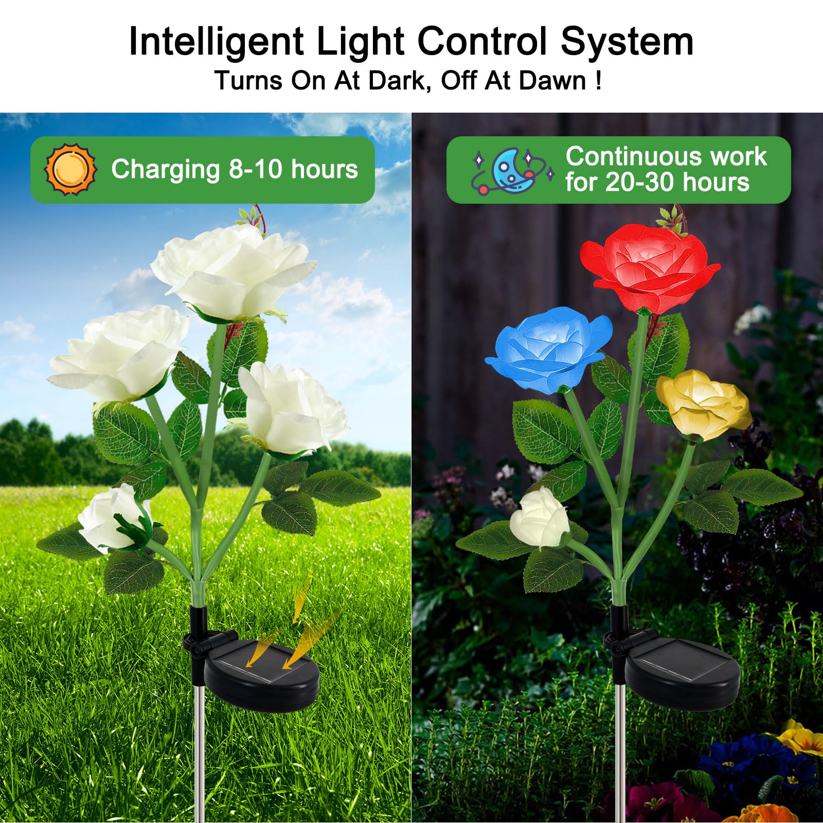 Yshengmian Solar Lights Outdoor For Garden Decor Waterproof - 2 Pack With 8 Rose Lights Decorative 7 Color Changing For Valentines Day Yard Patio Pathway Decoration
