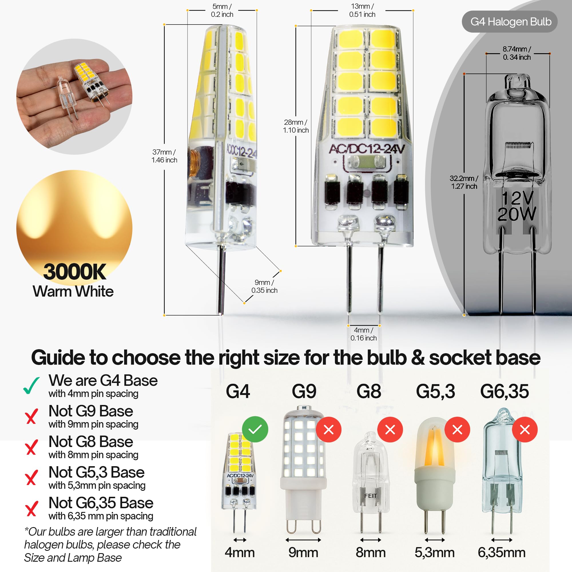 Tl Hongphuc G4 Led Bulb 12V 2W Equivalent 30W 3000K Warm White 250 Lumens 360Beam Angle G4 Bulb Bi Pin Led Light Bulbs For Low V