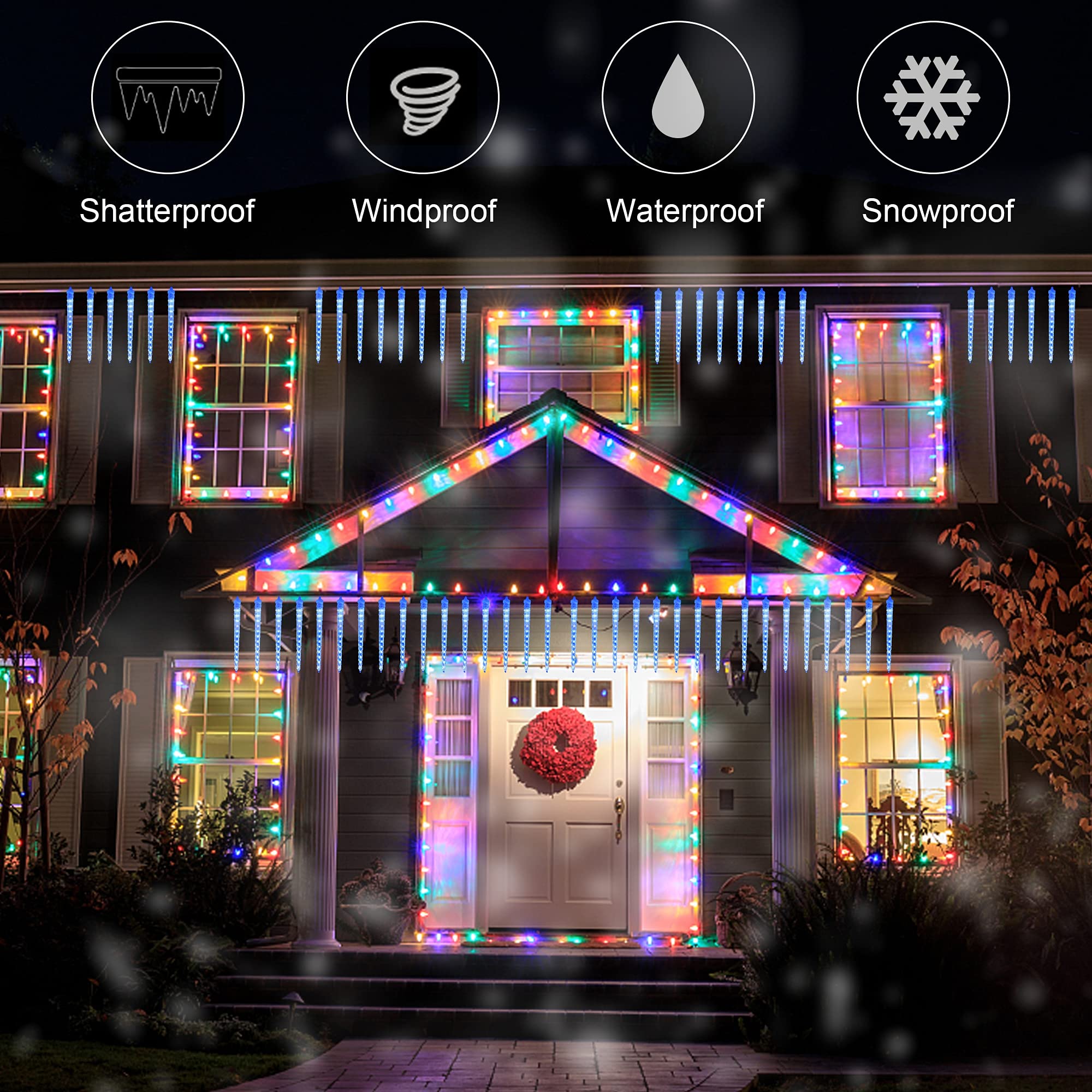 WATERGLIDE Meteor Shower Lights, 12in Icicle Christmas Lights, 192 SMD LED, Blue, Model 2ca14853-552b-4d77-944b-