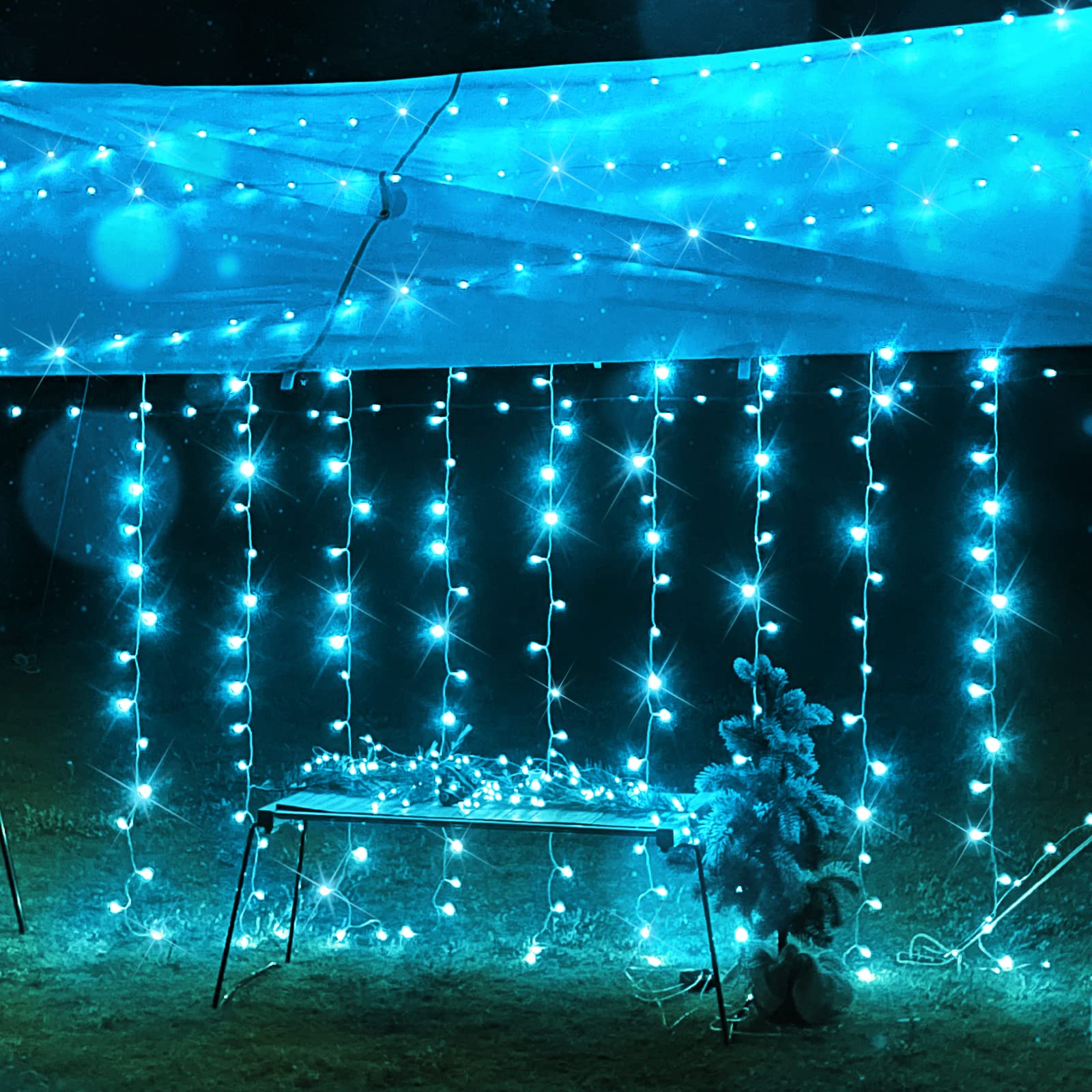 suddus 200 LED Aqua Curtain Lights - Waterproof Fairy String Lights for Bedroom, Wedding, Party, Garden, and Porch Decorations