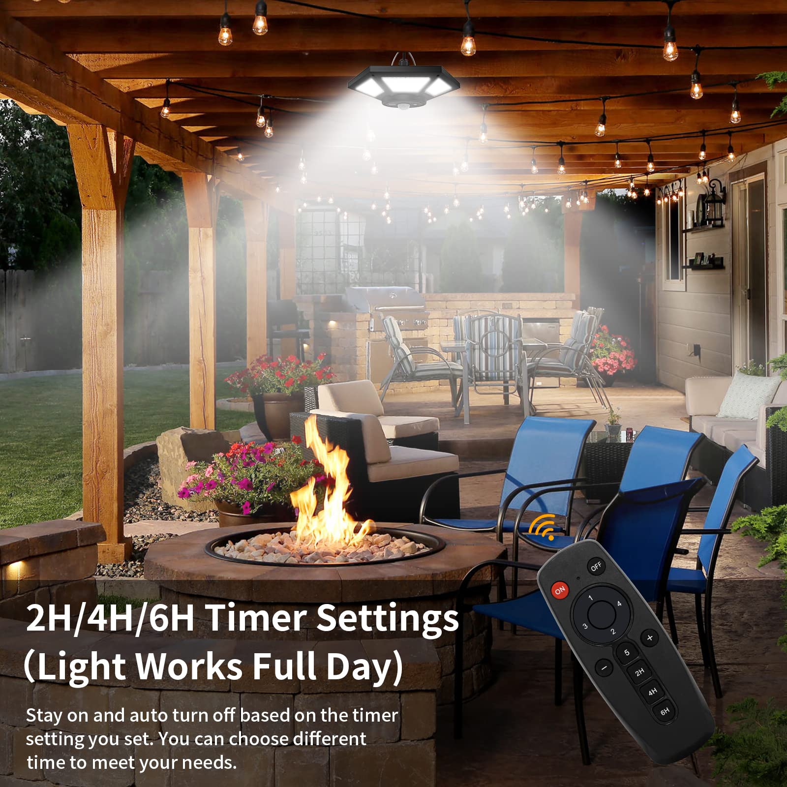 Aqonsie Solar Shed Light - 180LED Indoor/Outdoor Pendant, 5 Lighting Modes, Remote Control, Black, Model L-02