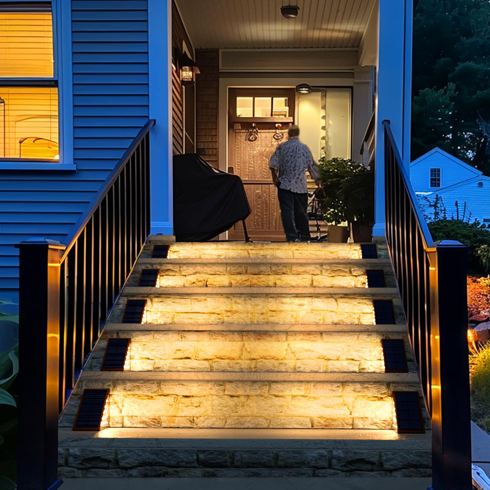 JOFIOS Solar Step Lights - 8 Pack Waterproof IP67, Warm White, Outdoor Deck & Staircase Lights, Model 61174