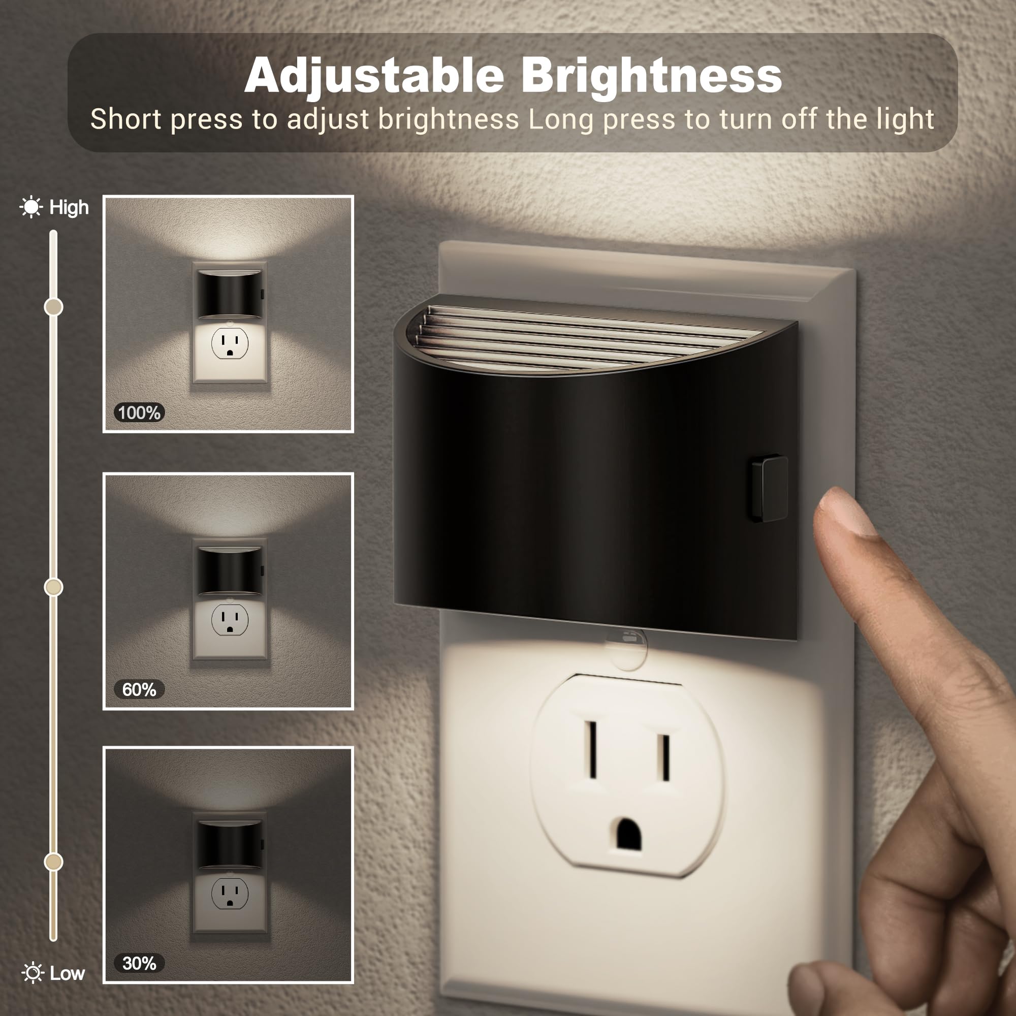 Jandcase Night Light, Automatic Night Lights Plug Into Wall,2 Pack Dusk To Dawn Sensor Nightlight, 5000K Brightness Adjustable N