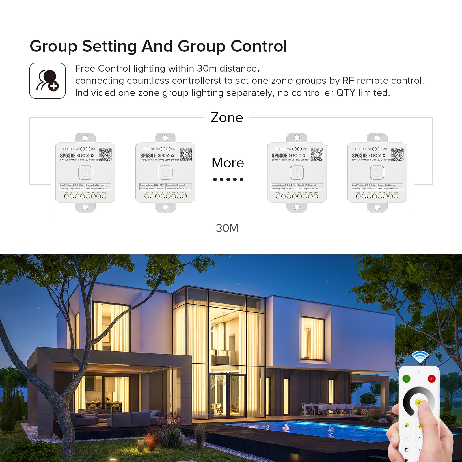 Btf-Lighting Sp630E Bluetooth Controllers 4 Zones 2.4Ghz Dimming Rf Rb1 Remote Kit Support Fcob Cob Smd Pwm Or Spi Single Color