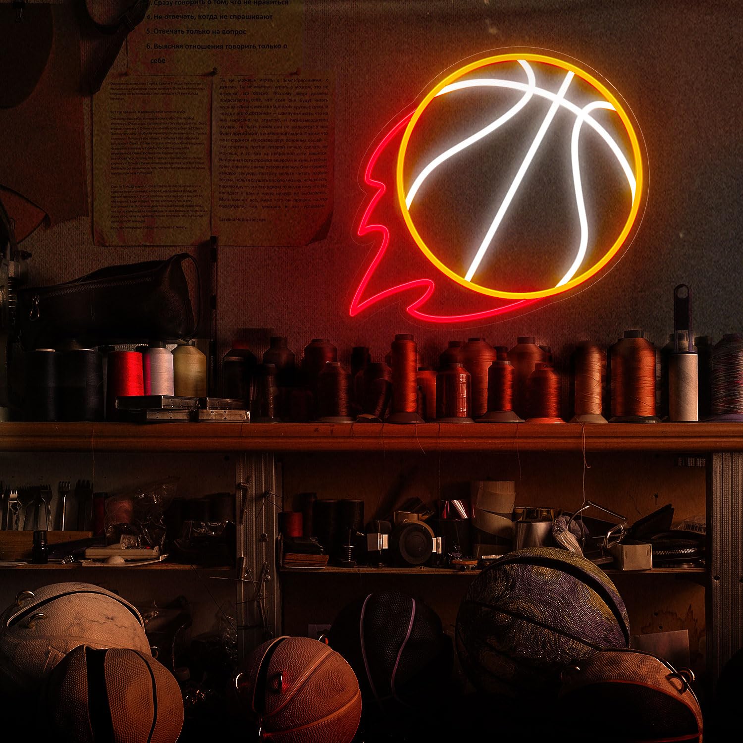 HAJAE Basketball Neon Sign, Dimmable LED Light, 12.6x11.6 Inch, Orange/White, Model HAJAE01, Wall Decor for Bedroom or Shop